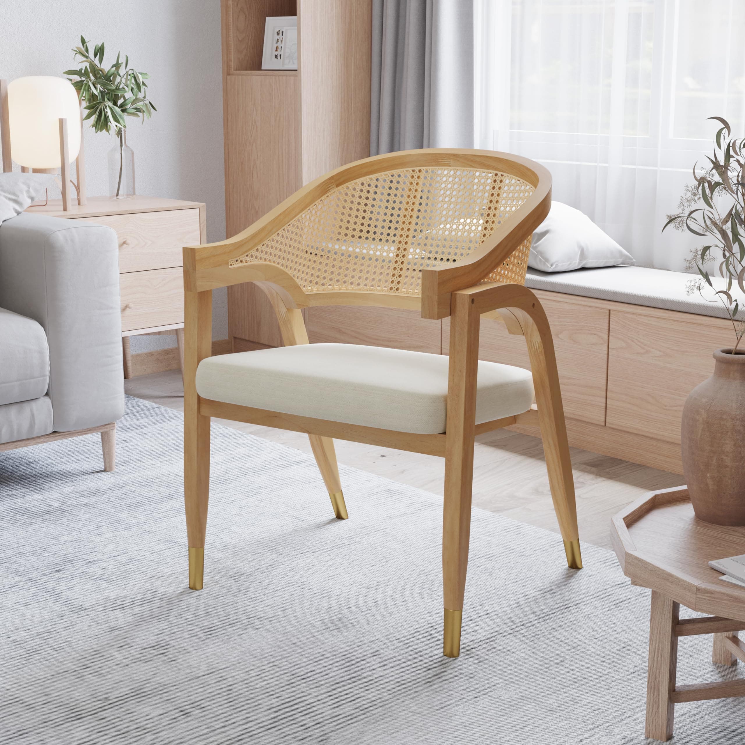 Bronson Cane Rattan Dining and Accent Chair, Solid Wood Frame, Versatile Seating Solution, Natural