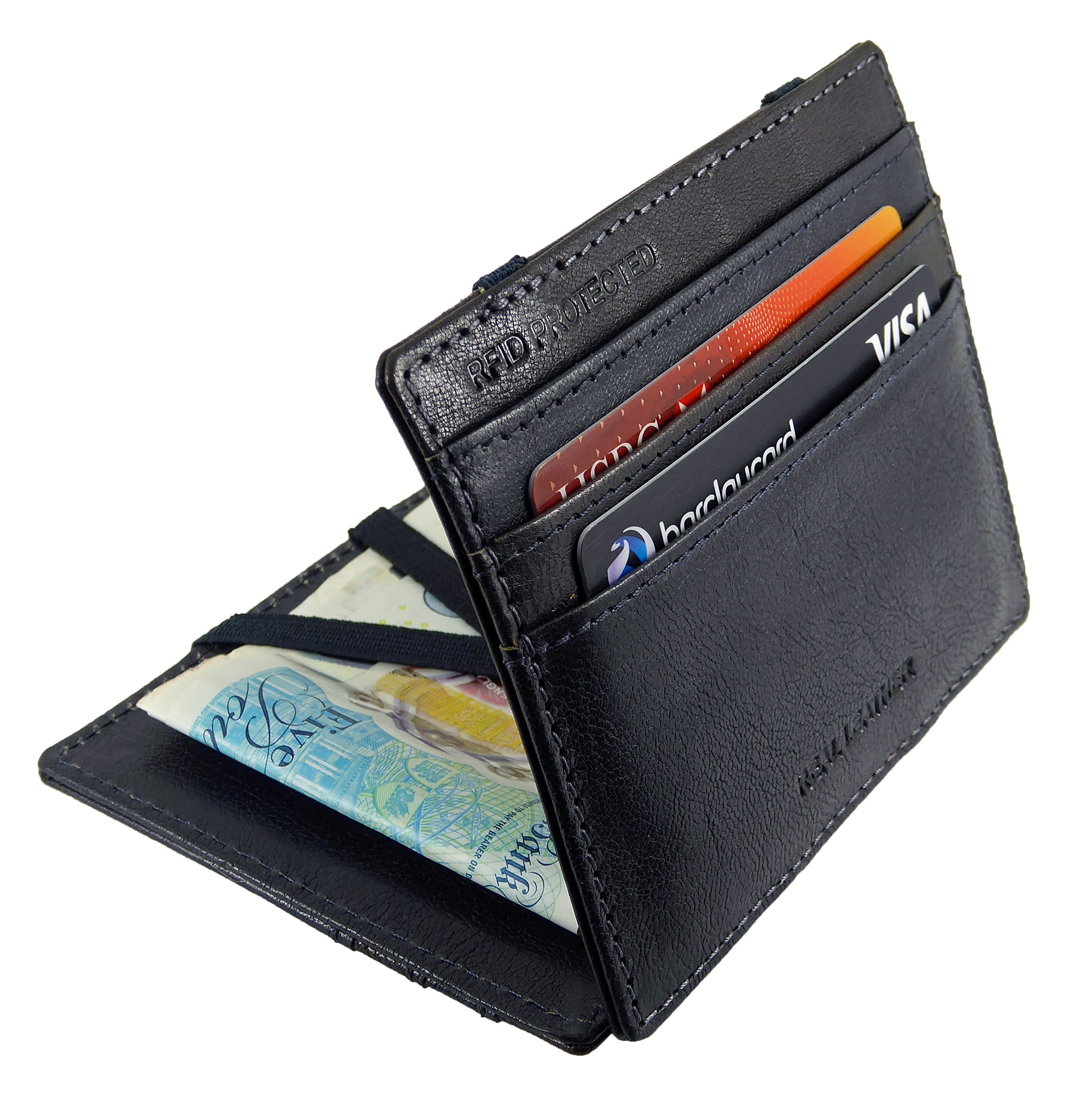 Quality Contrasting Leather Magic Flip Puzzle Wallet & RFID Blocking Credit Card Holder (Navy/Grey)