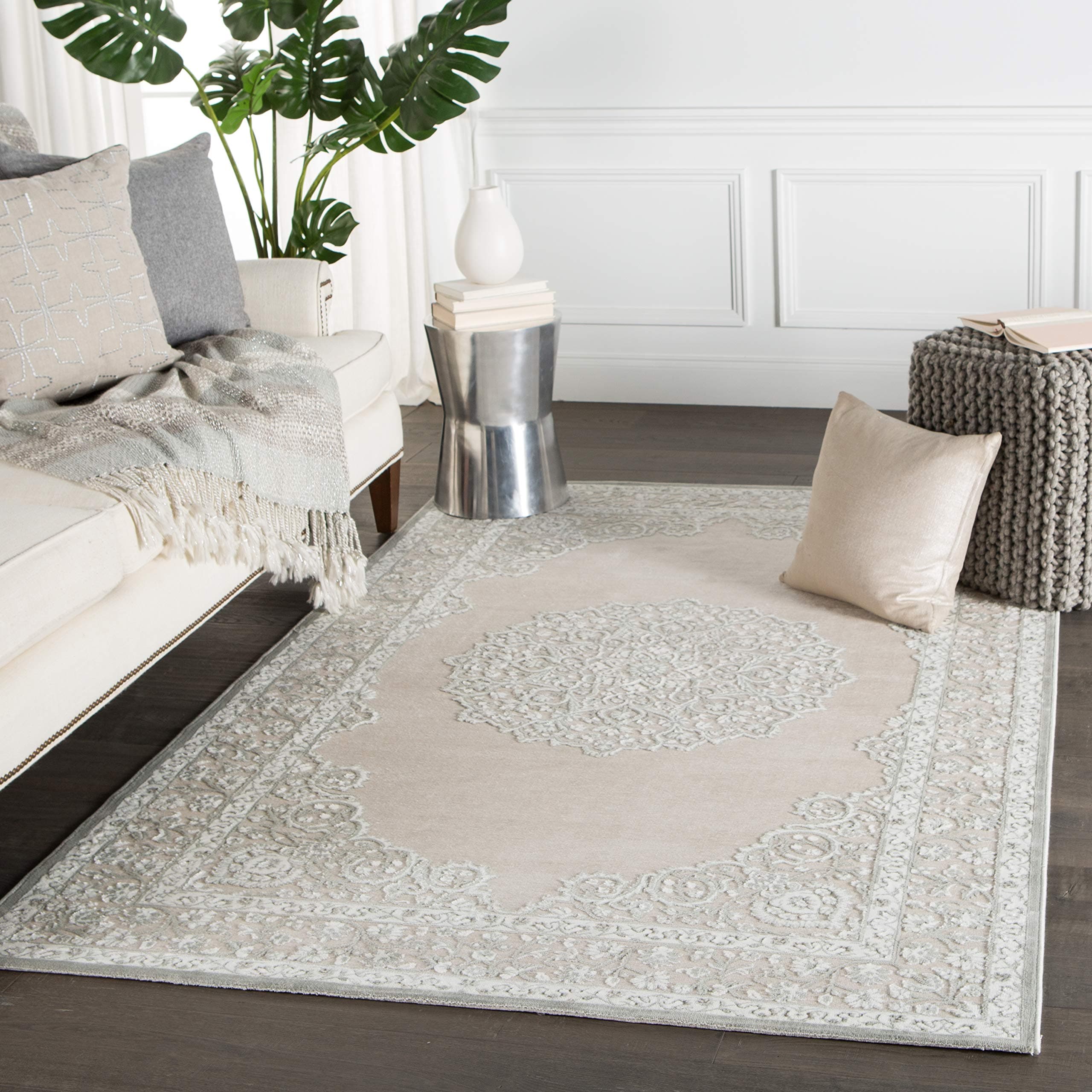 Soft 2x3 Area Rug, Boho, Grey/White