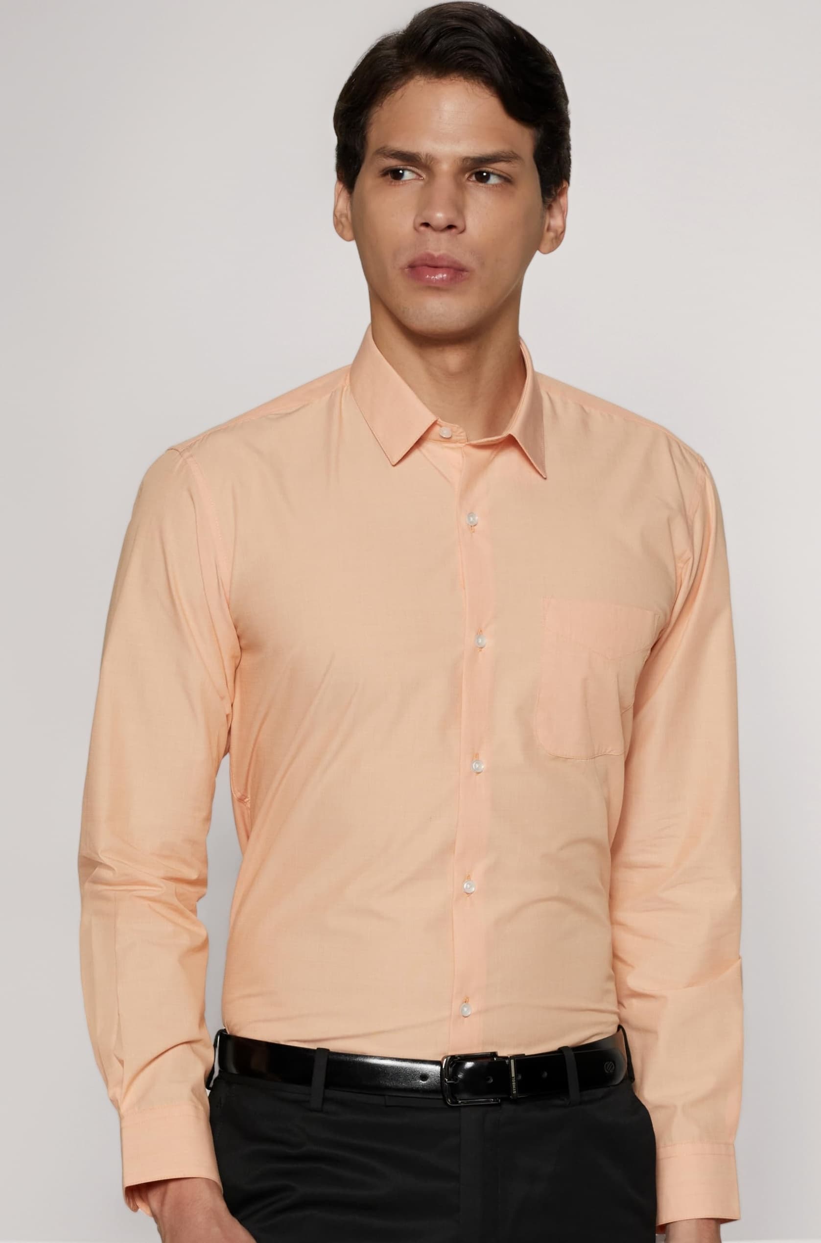 Peter England Men's Everday Regular Fit Solid Shirt | Cotton Rich | 5-Pin Pocketing