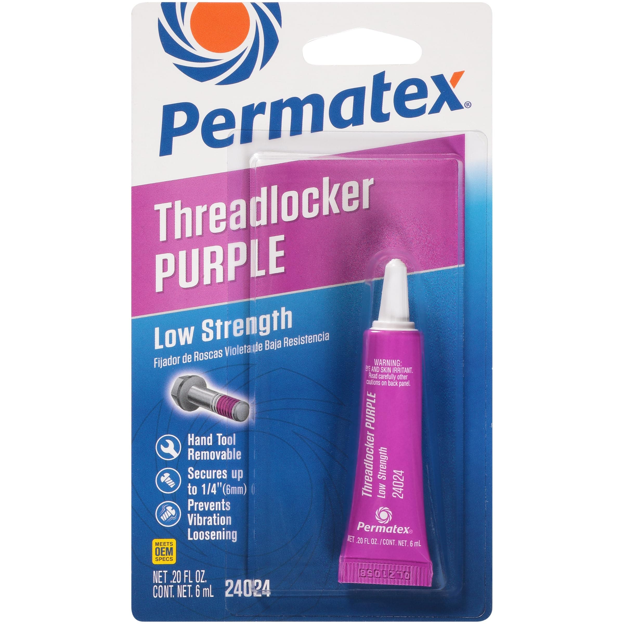 Permatex 24024 Low Strength Threadlocker: Threadlocking Adhesive for Low Strength Metal Threaded Assemblies, Easy Disassembly, Vibration Loosening and Leak Prevention, Non-Corrosive Purple, 6ml