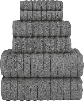 Elegant Comfort 100% Turkish Cotton Corduroy Ribbed Luxury Bath Towels 6-Piece Set, Premium Feel - Quick Dry, Highly Absorbent, Contains 2 Bath Towels, 2 Hand Towels, and 2 Washcloths, Gray