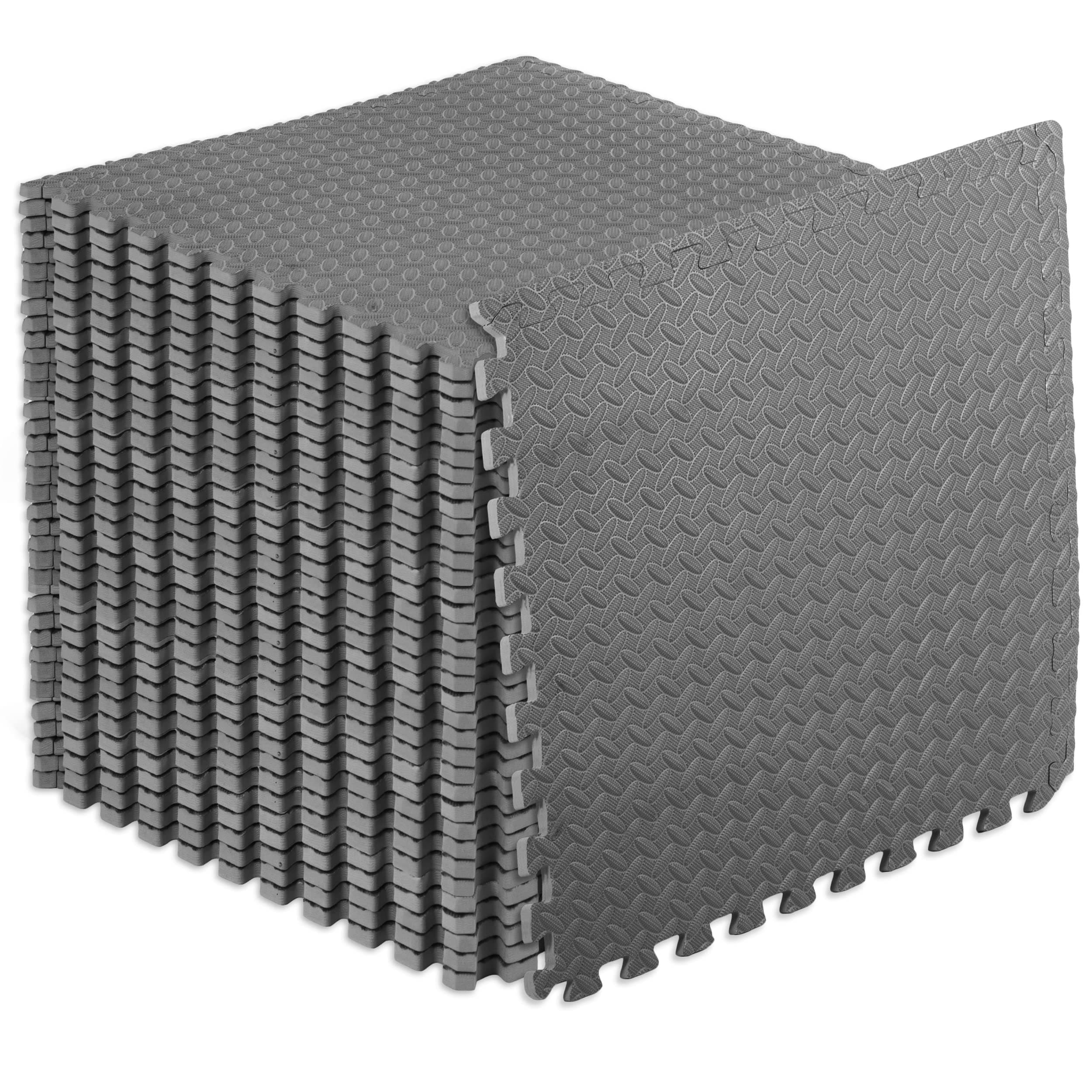 - ProsourceFit Puzzle Exercise Mat ½ in, EVA Interlocking Foam Floor Tiles for Home Gym, Water-Resistant Mats Workout Equipment, Floor Padding for Kids, Grey, 24 in x 24 in x ½ in, 144 Sq Ft – 36 Tiles