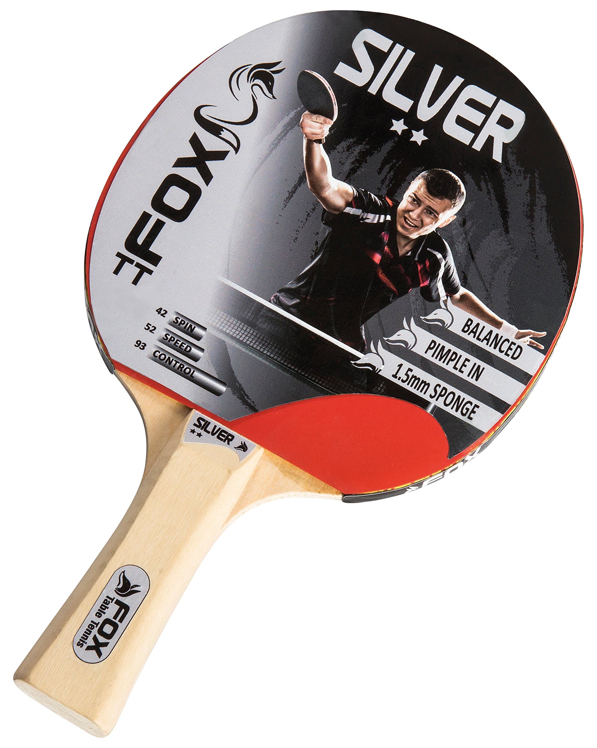 Fox TT Silver 2 Star Table Tennis Bat - Red, one size