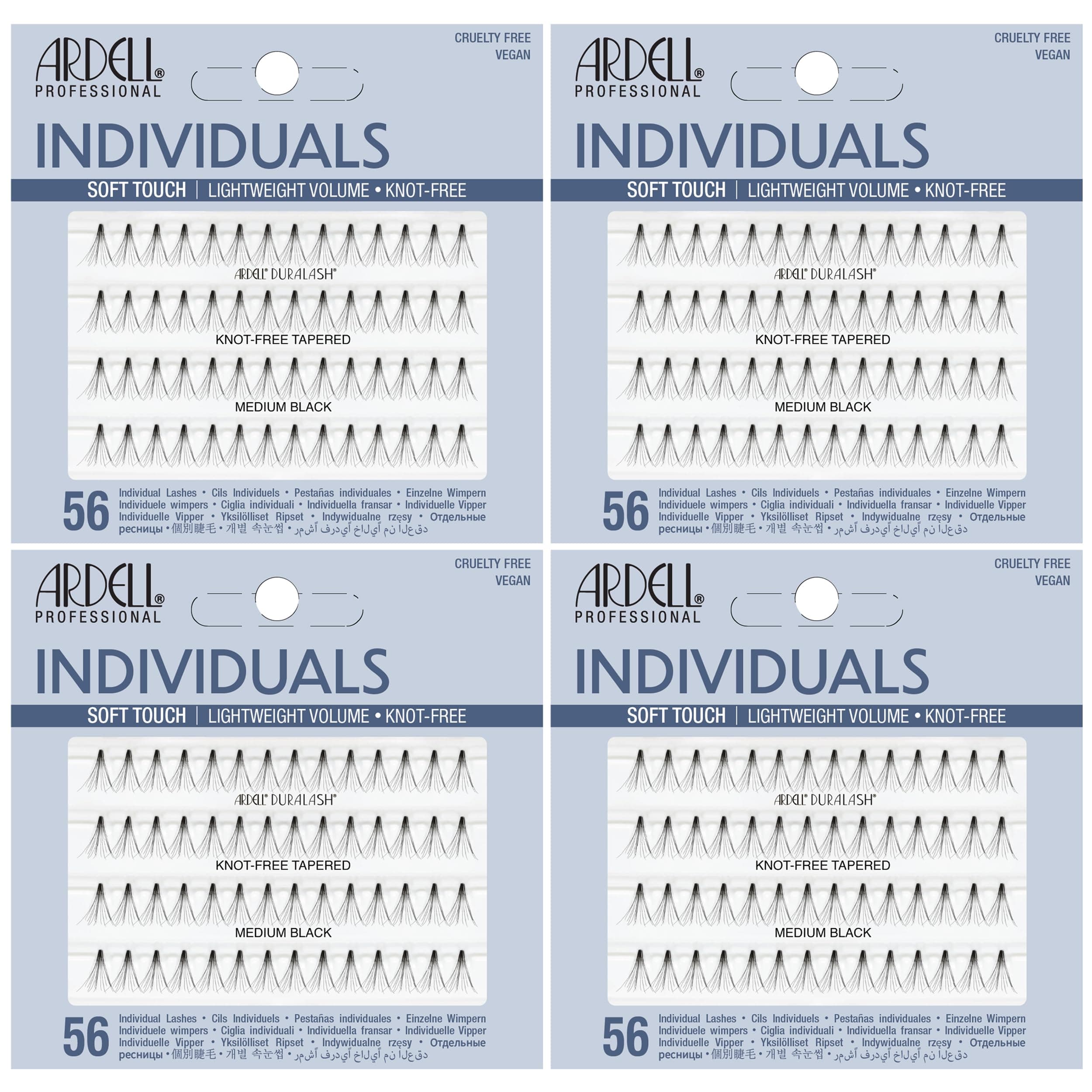 Ardell Soft Touch Individual Lashes – Knot-Free Lash Clusters, Medium Tapered False Eyelashes, 4 Pack