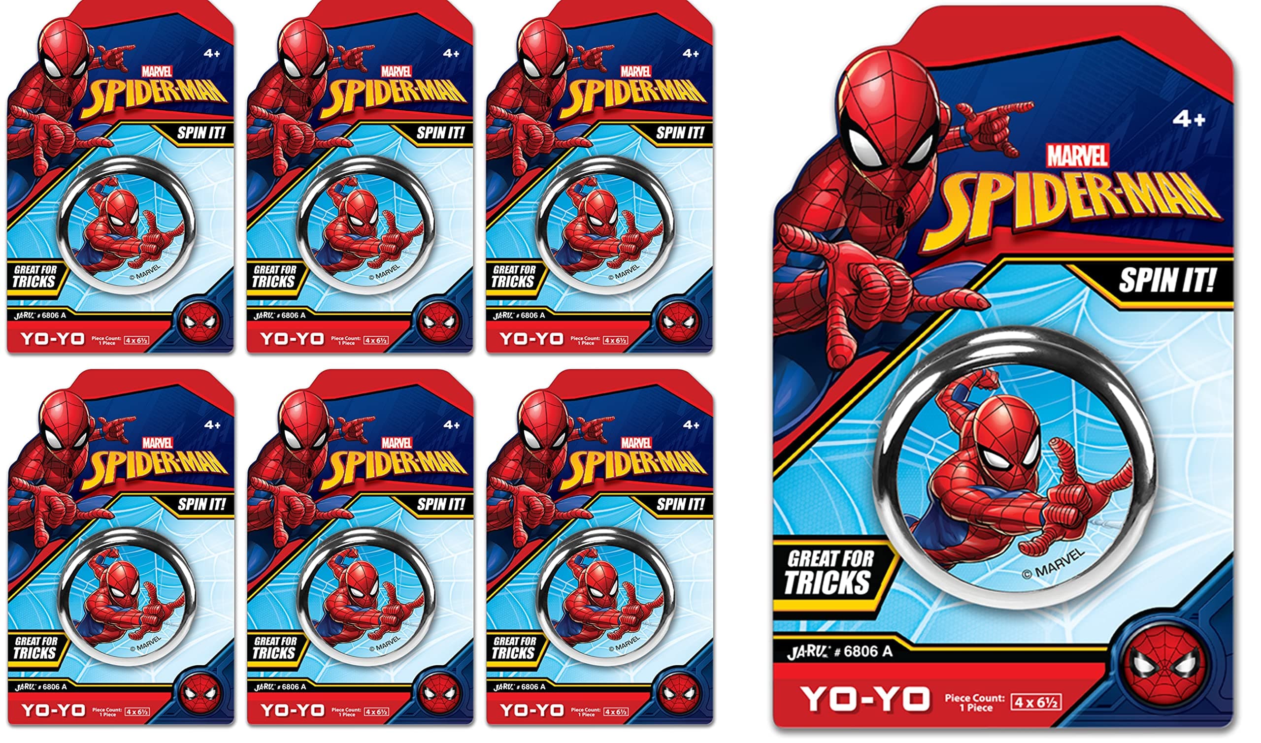 JA-RU Marvel Spiderman Yoyo (6 Yoyos) Beginner & Professional Yoyo for Kids & Adults Performance Auto Return Yoyo. Responsive Ball Bearing. String, Looping, Spin Tricks. A-6806-6s