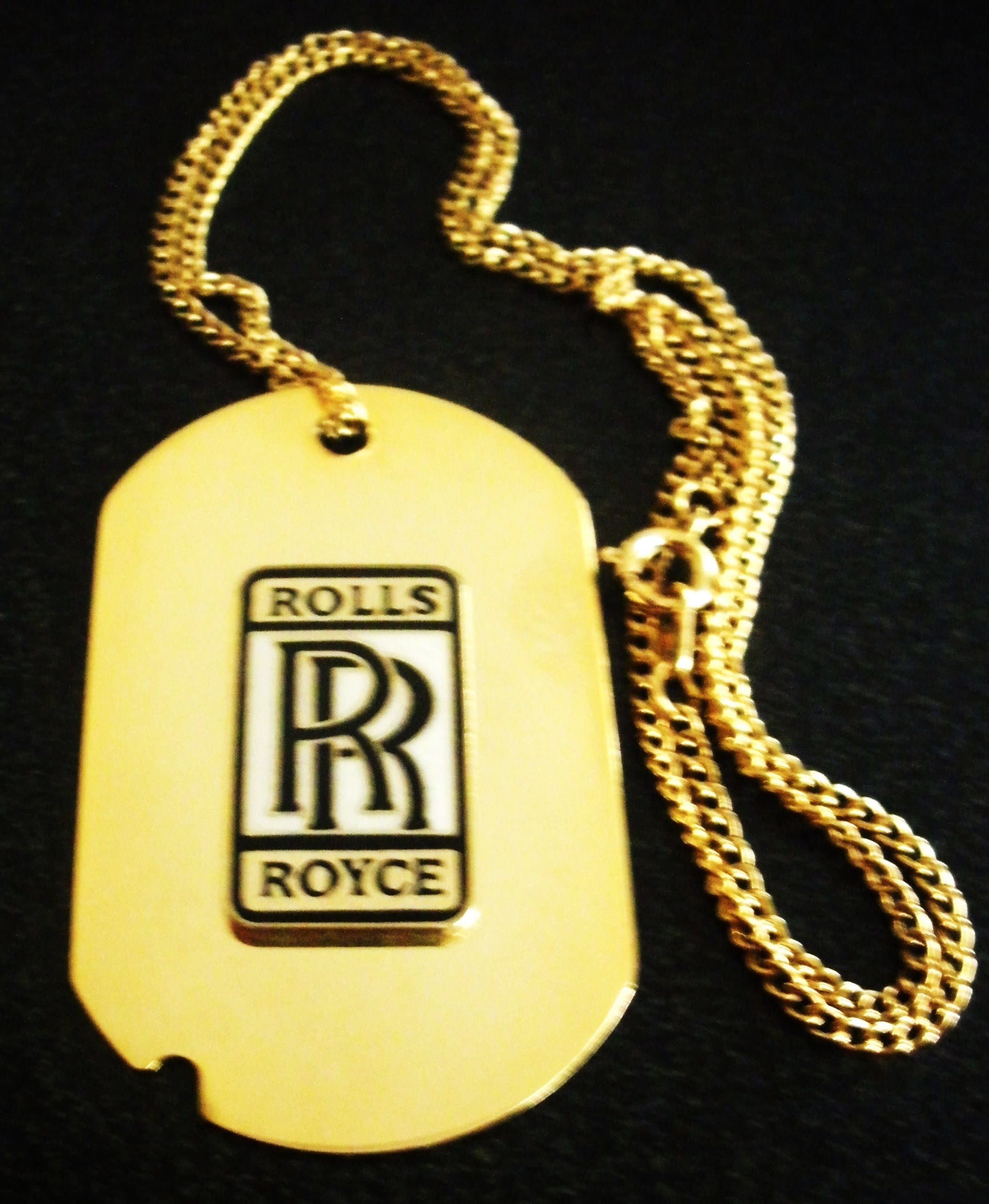 Rolls Royce Solid Brass Dog Tag Necklace with 18" Gold Chain
