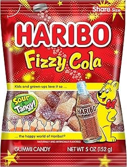 HARIBO Gummi Candy, Fizzy-Cola Gummy Candy Soda Bottles, 5 Ounce Share Size Bags (Pack of 12) Delicious Soft & Chewy Sweet Snacks, Sour & Tangy Cola Flavor
