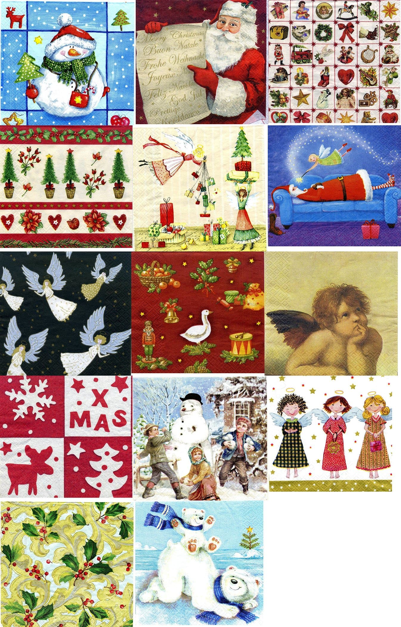 Decoupage Napkins Mega Pack 14 Different Patterns from Europe (280 pcs) (Christmas Pack)
