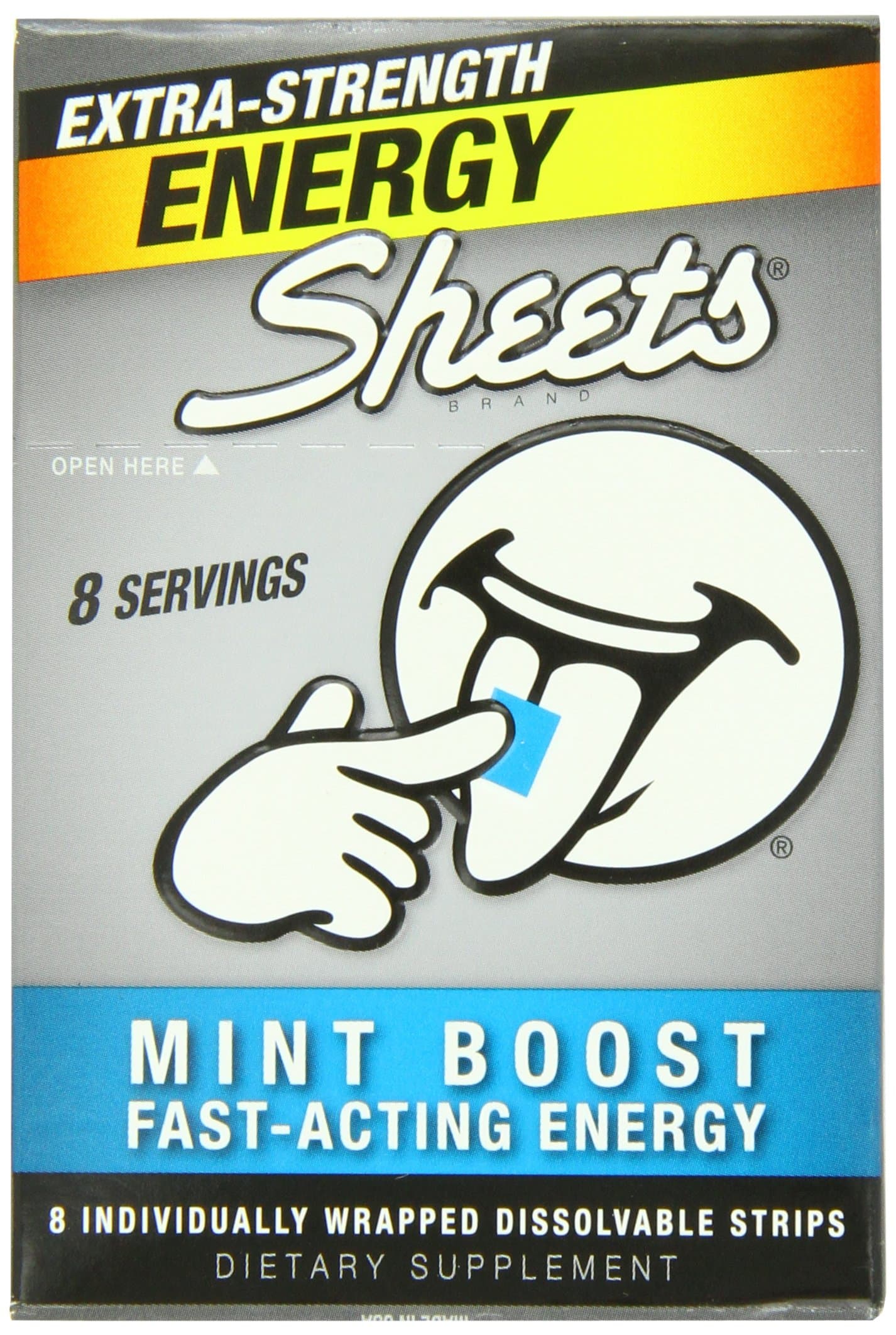 Sheets Energy Strip Extra Strength Mint Boost Energy Sheets, 8 Count