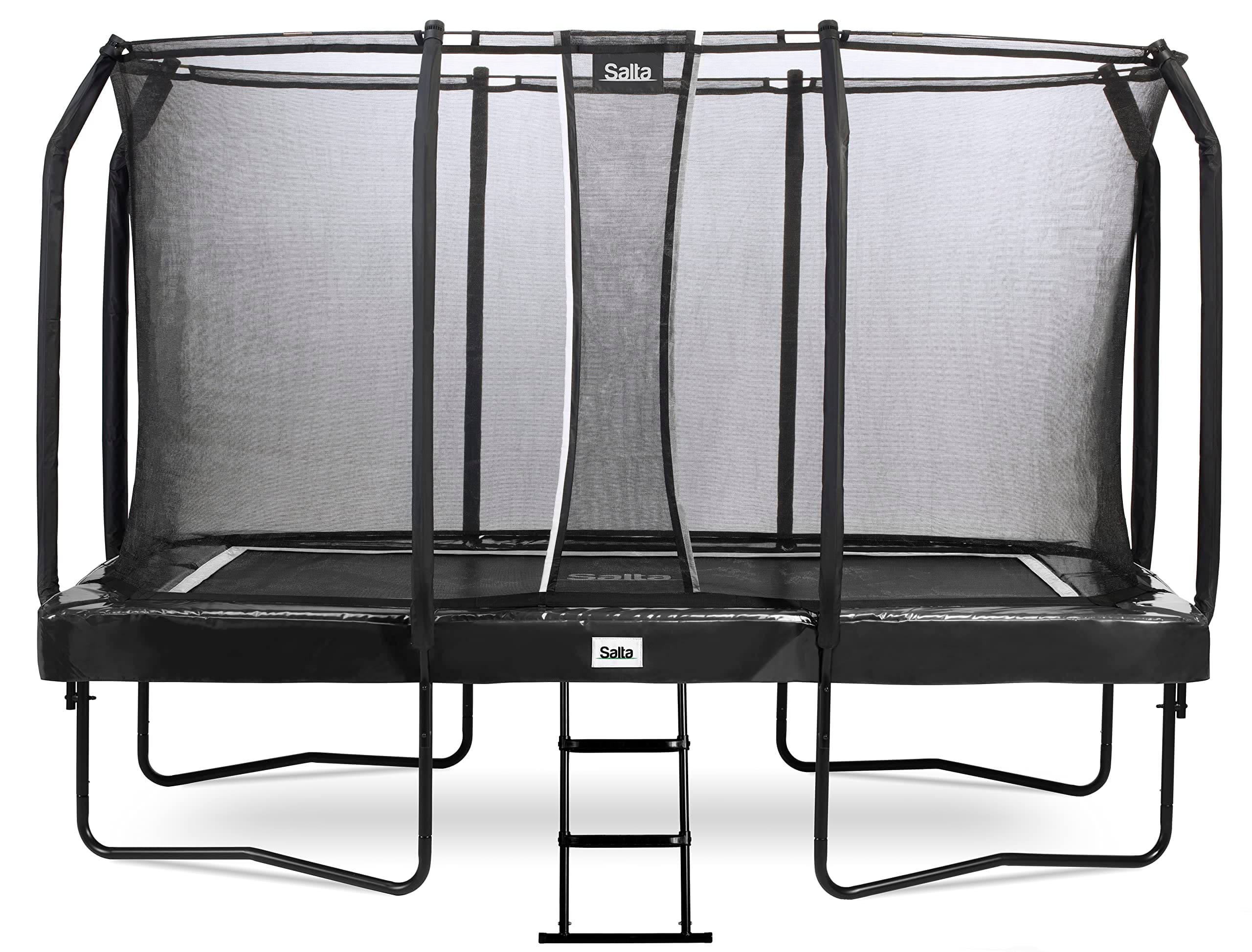 First Class Trampoline with Safety Net and Ladder, Rectangular, 366 x 214 cm, Black
