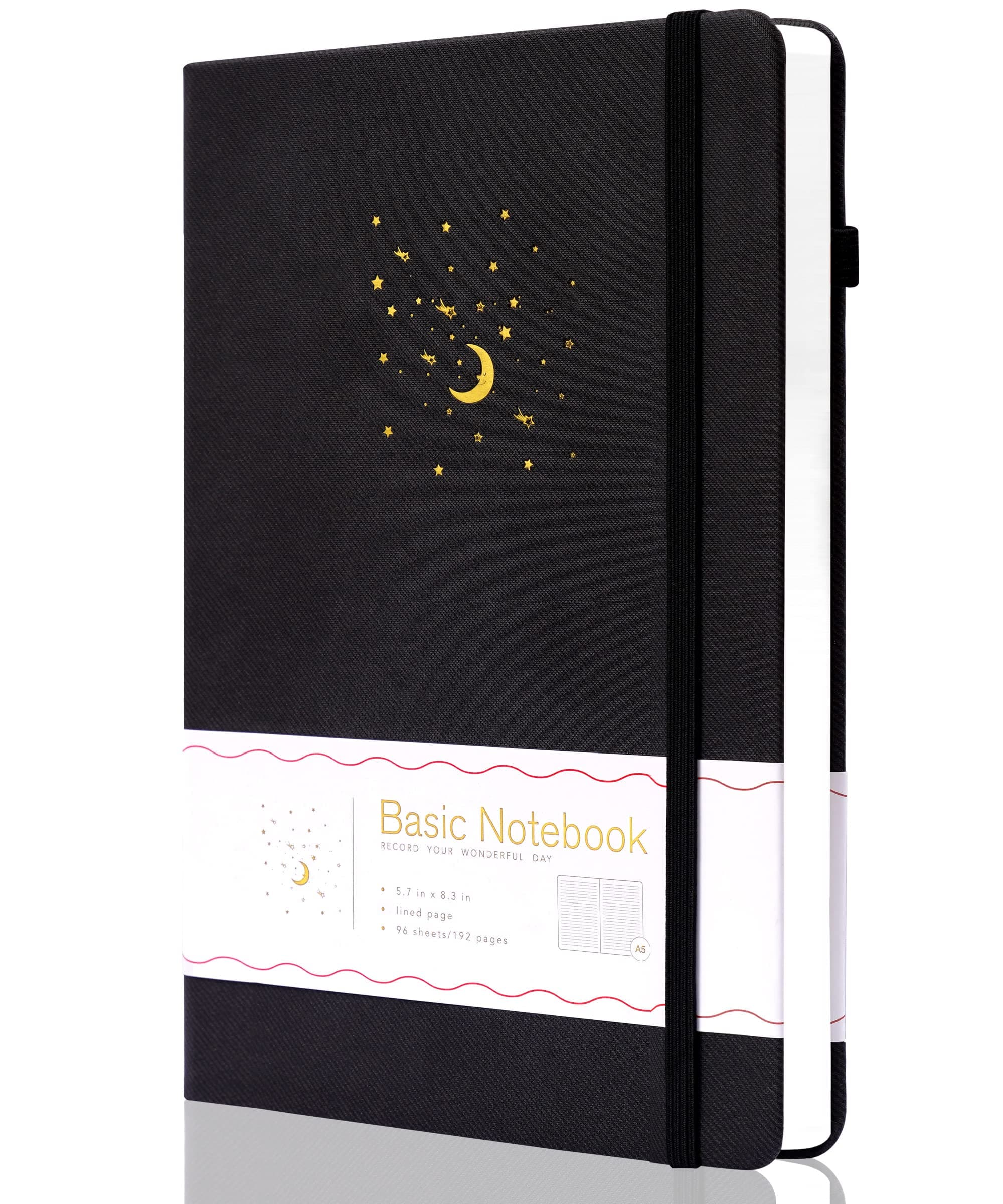 CAGIE Dotted Journal Notebook, 196 Pages, Medium 5.7" x 8.3", Hardcover Notebook Journal with Pen Loop, (Black)