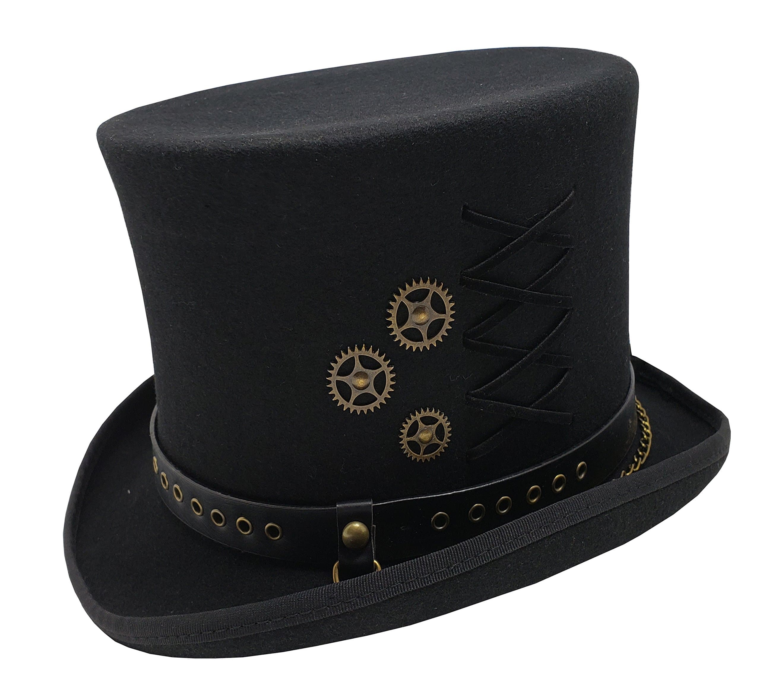 Different Touch100% Wool Felt Steampunk 6" Tall Top Hats (XL, Black)