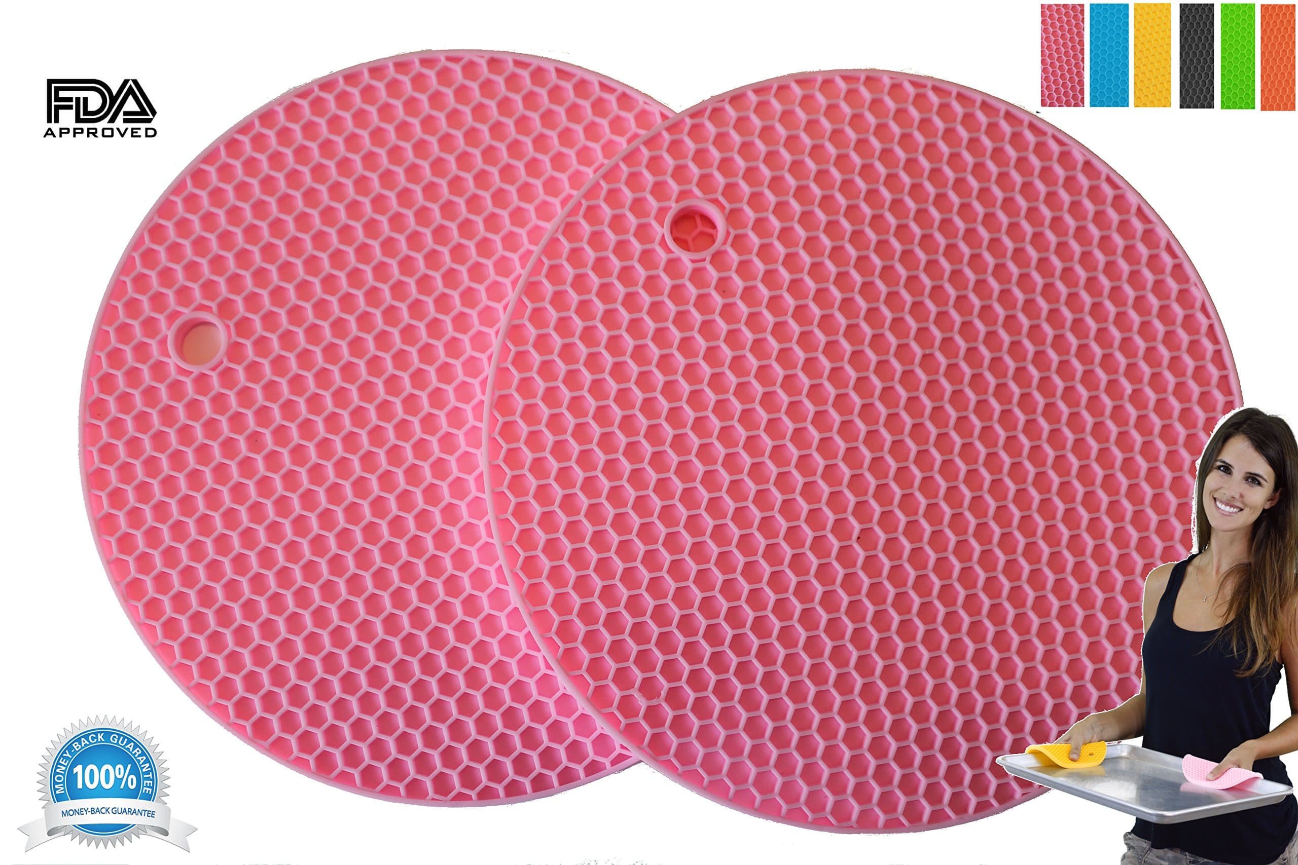 Silicone Multipurpose Kitchen Tool: Pot Holders, Trivet, Jar Opener, Large Coaster, Spoon Rest, Flexible, Durable, Heat Resistant Mat (2 Pack, Pink)