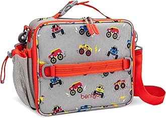 Bentgo Kids Prints Lunch Bag - Double Insulated, Durable, Water-Resistant Fabric with Interior and Exterior Zippered Pockets and External Bottle Holder- Ideal for Children of All Ages (Trucks)