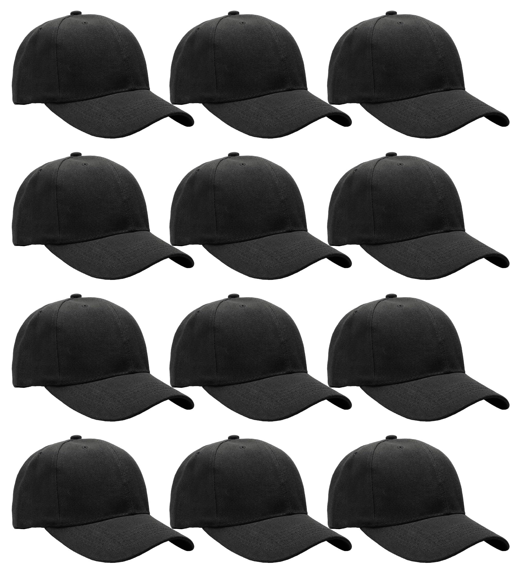 Wholesale Bulk Lot 12-Pack Baseball Cap Adjustable Size Plain Blank Solid Color