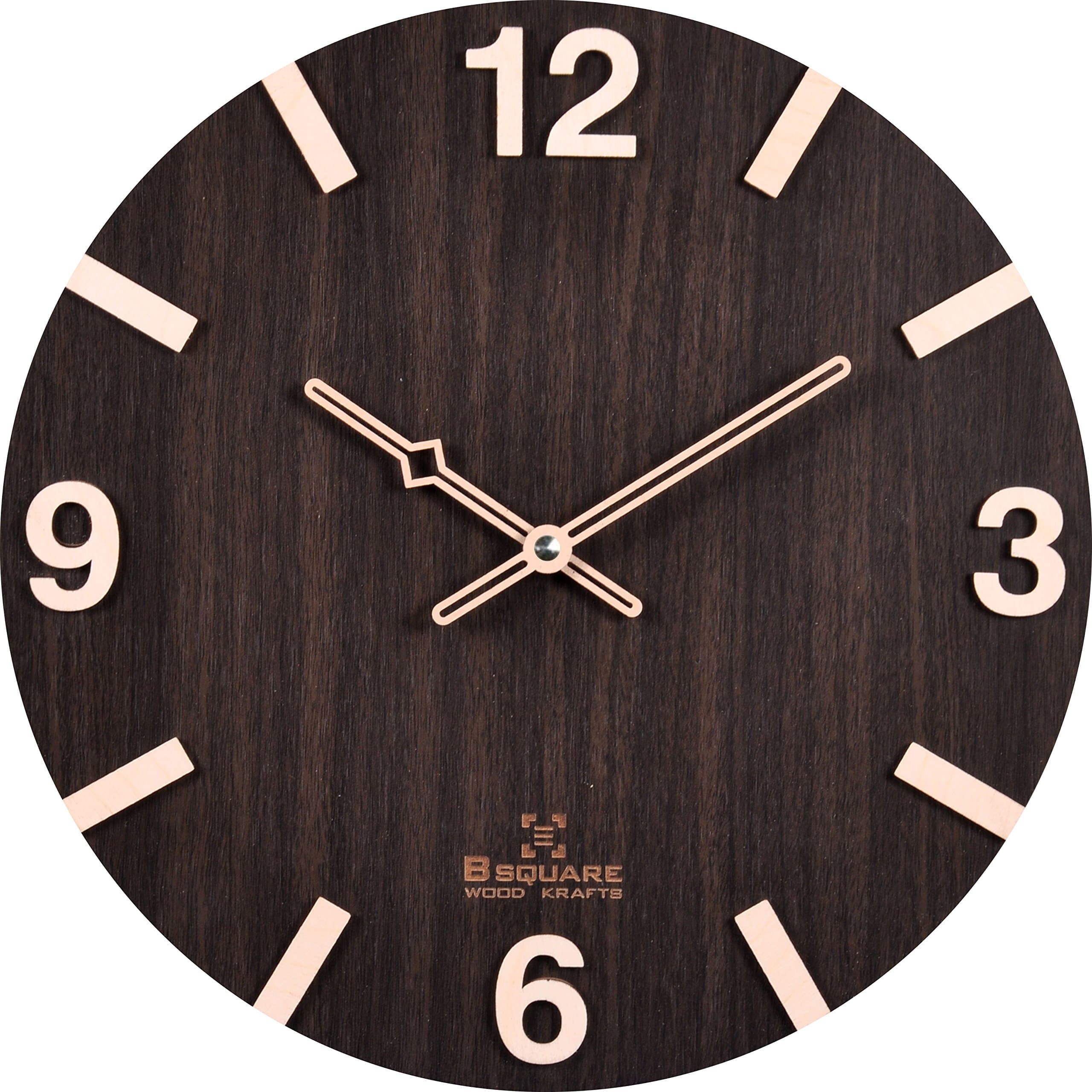 B SQUARE Wood Handcrafted Wall Clock (Brown_30 x 30 x 4 cm)