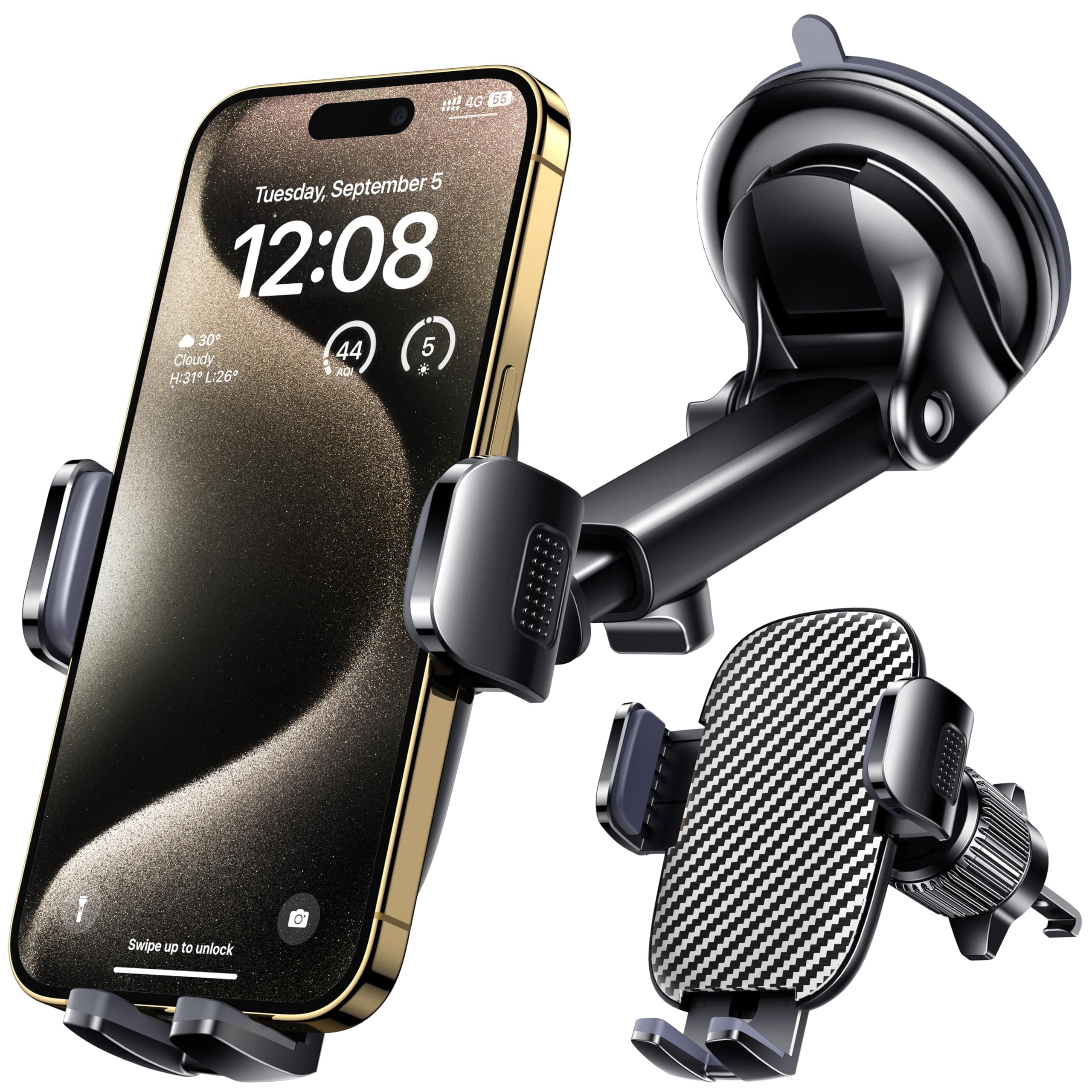 Car Phone Holder Mount Phone Mount for Car Windshield Dashboard Air Vent Universal Hands Free Automobile Cell Phone Holder Fit for iPhone Smartphone Carbon Fiber