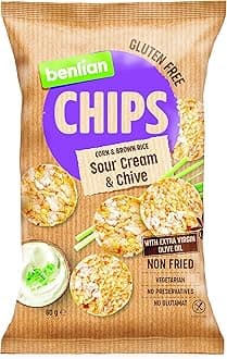 Benlian Gluten Free Chips Corn & Brown Rice, Sour Cream Chive 60g | With Extra Virgin Olive Oil, Non Fried, Vegetarian, No Preservatives, Glutamat