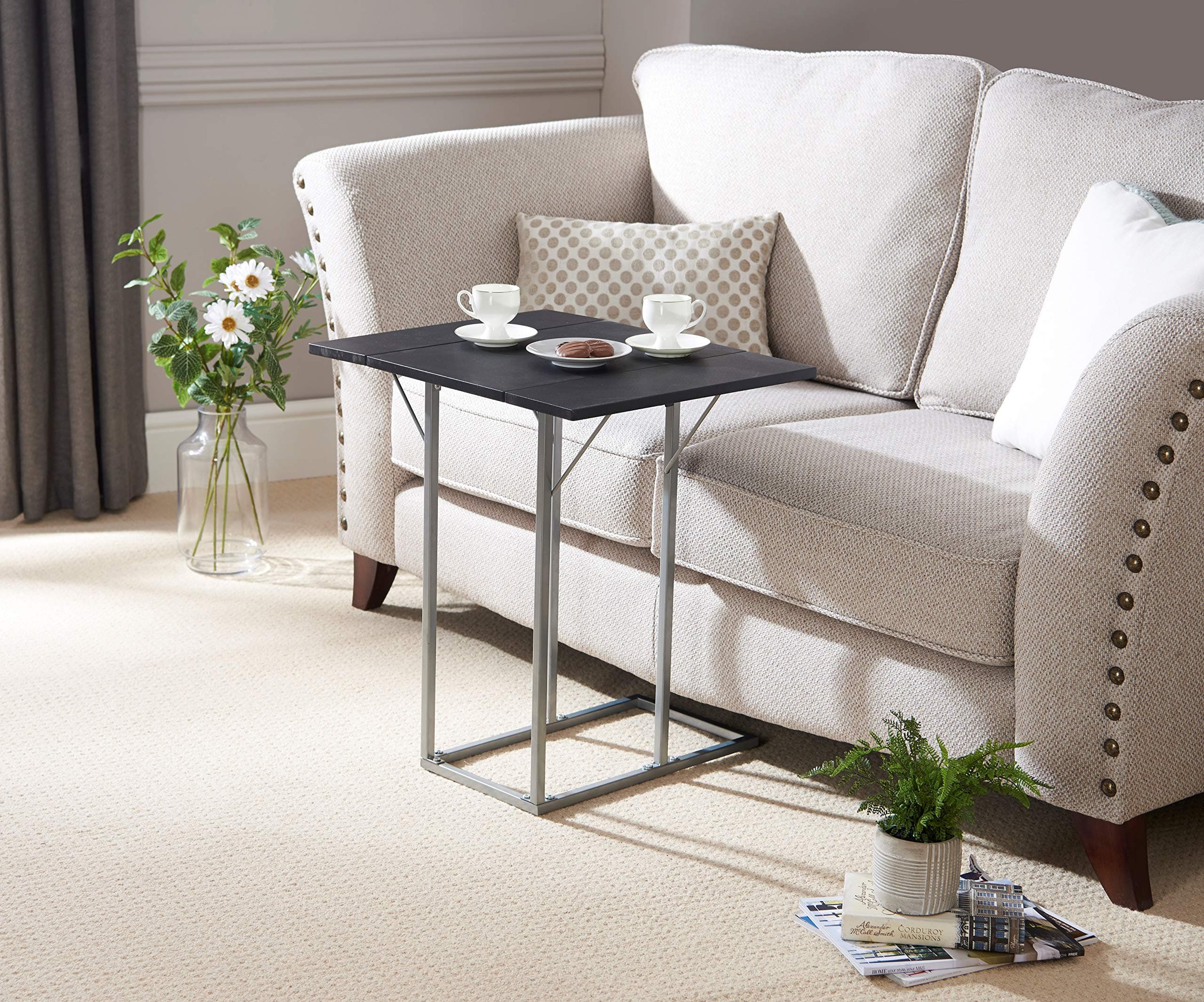 Greenhurst Side Table, Steel, Silver Frame and Black, One Size