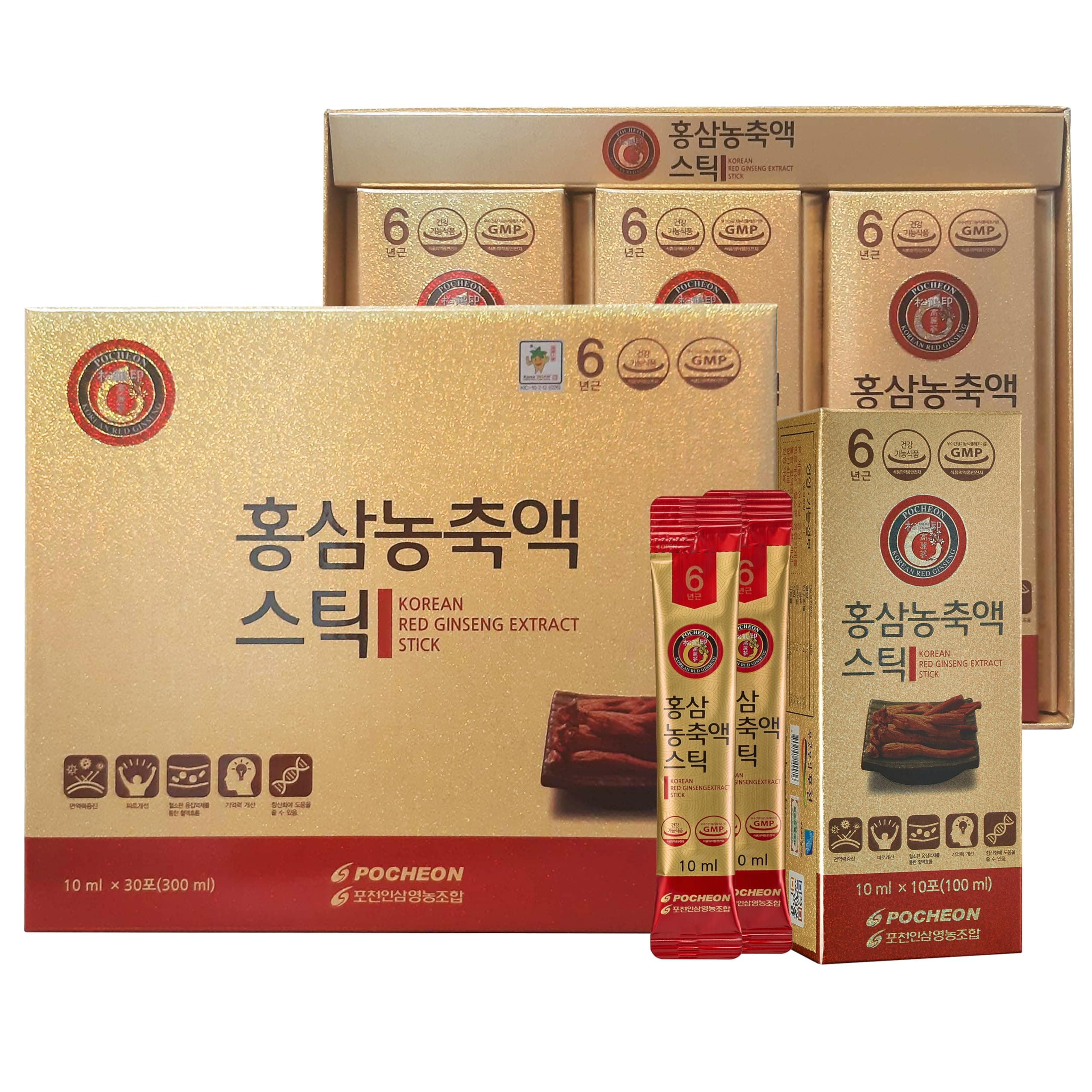 Pocheon Korean Red Ginseng Extract, 30% Ginseng Extract, Single Serving Packs - 30 Sticks (10ml x 30)
