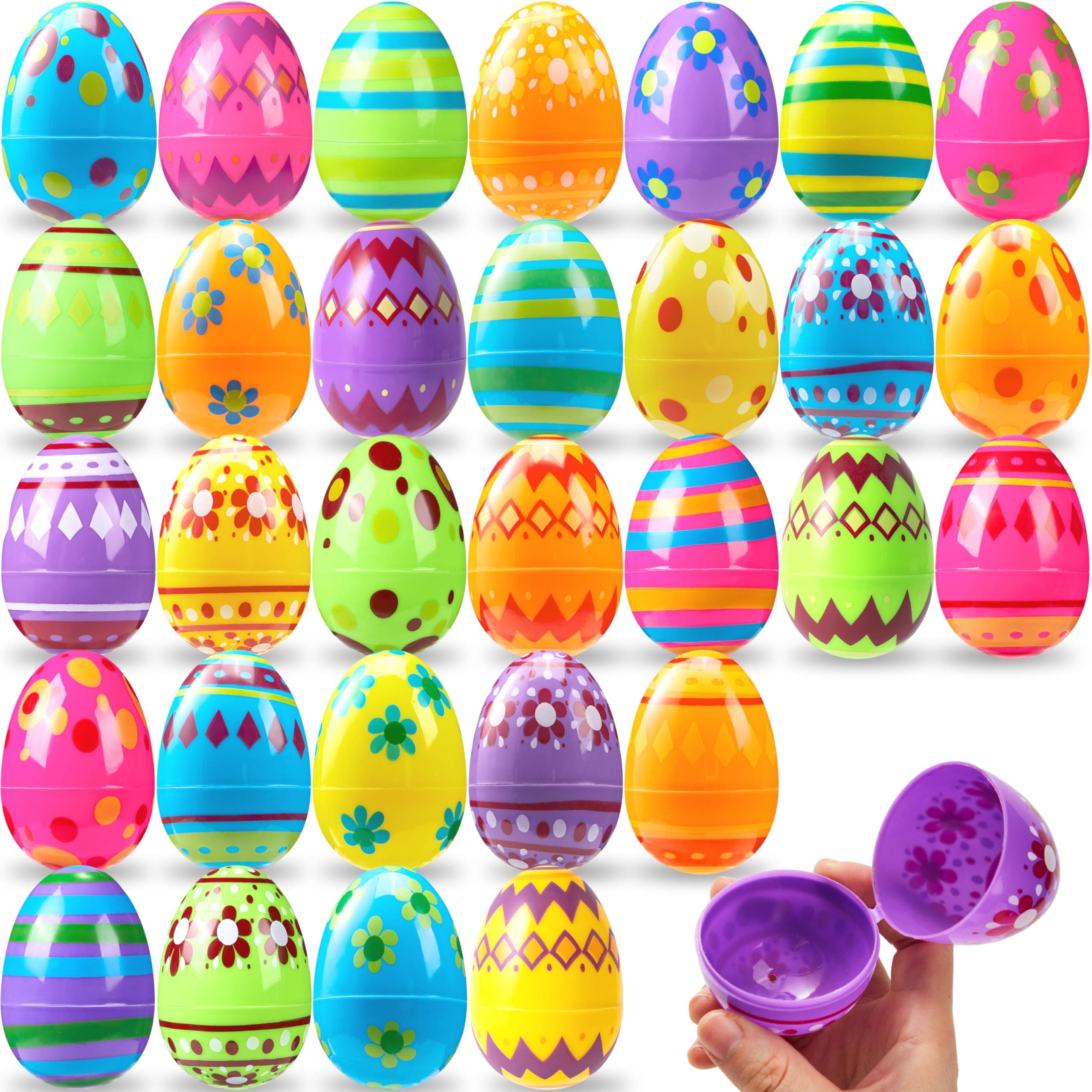 3.15Inch Printed Plastic Eggs, Colorful Plastic Easter Eggs, Fillable Empty Eggs Bulks for Easter Egg Hunt Event, Easter Basket Stuffers, Egg Toddler Gift, 30 Pcs