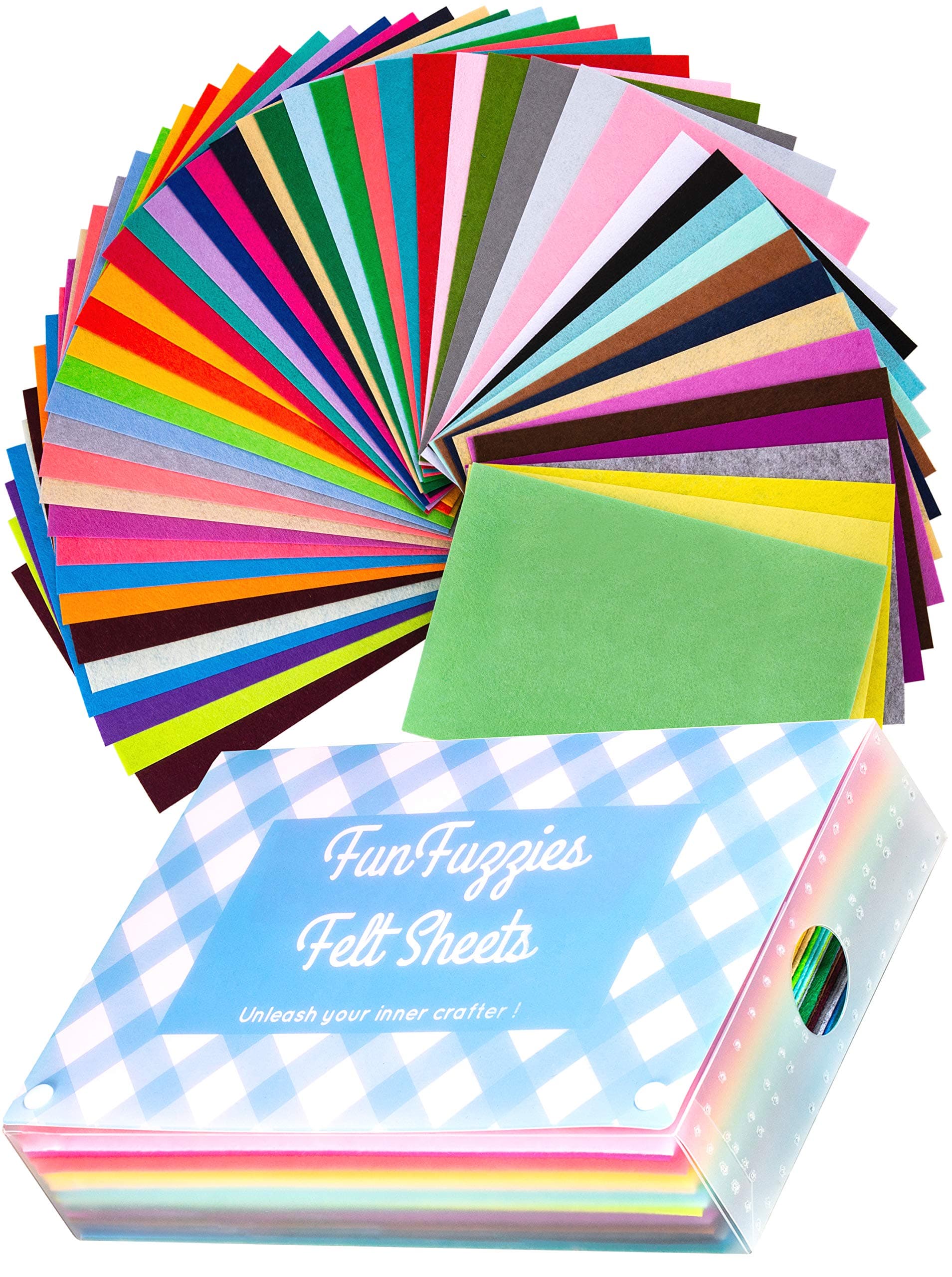 Assorted Stiff Felt Fabric Set: 50 Unique Sheets 8x12 inch (20x30cm) with Handy Storage Container Case; DIY Crafts, Sewing, Decorative Projects