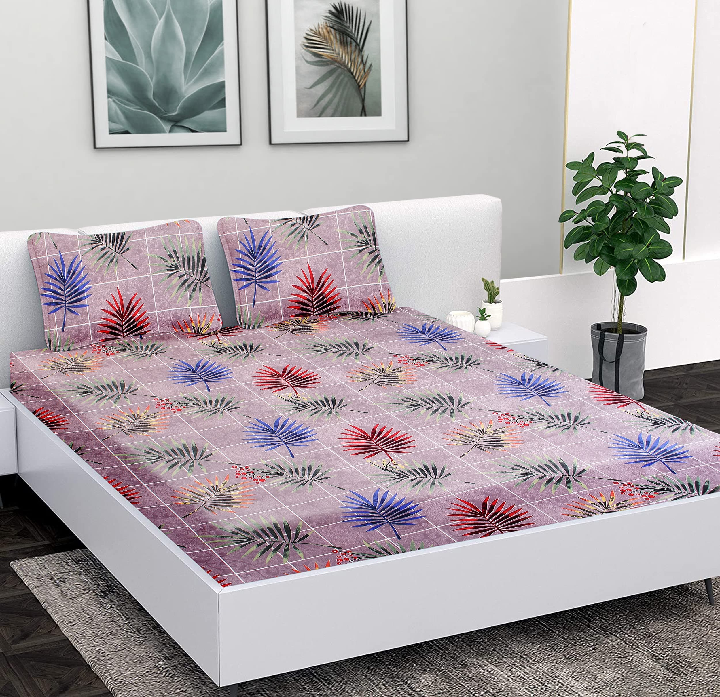 Elohim Microfiber 200 TC Double Bedsheet with 2 Pillow Covers Floral (Multicolor)