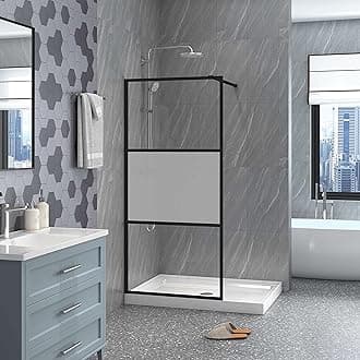 Goodyo Shower Door 34“ X 72” Fixed Frost Tempered Glass Shower Screen Panel for Walk-in Bathroom, Black Framed 3 Pieces Glass Door