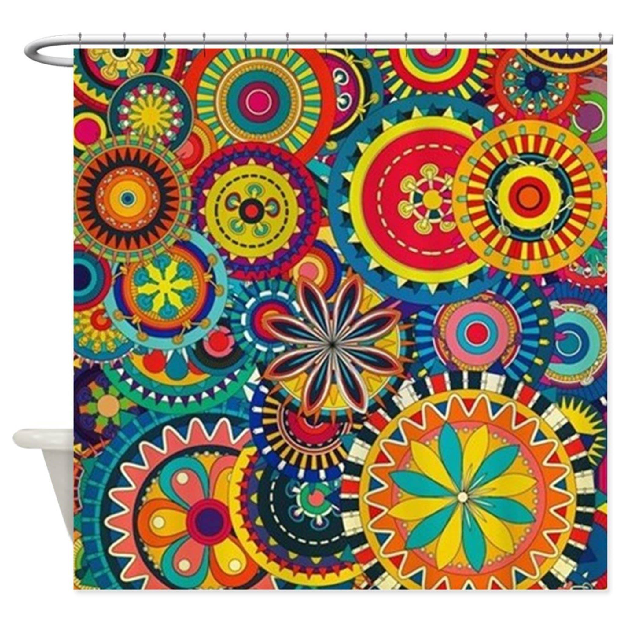 Funky Retro Pattern Shower Curtain 180x180cm Waterproof Polyester