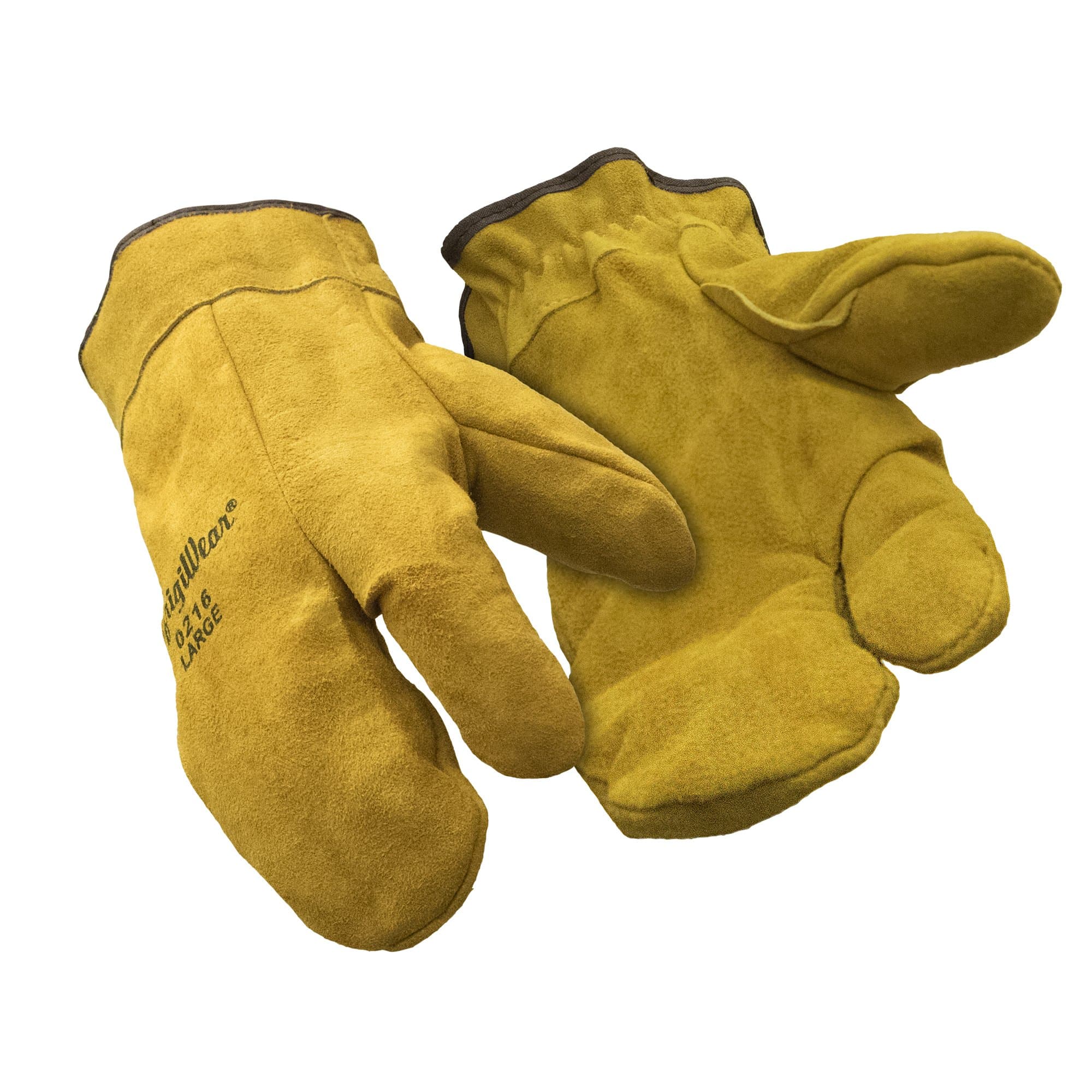 Three-Finger Leather Cowhide Mitt, Sherpa Lined Work Mitten Glove