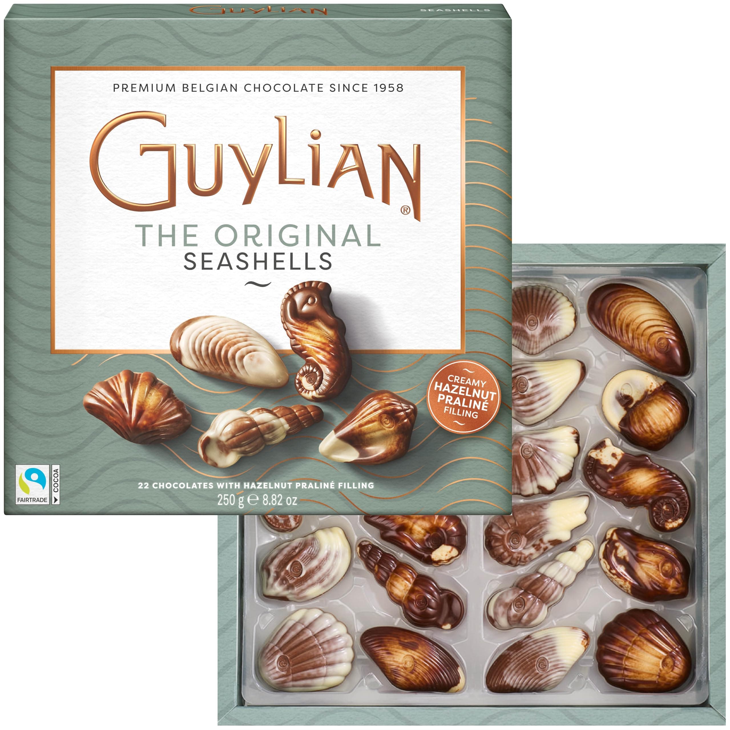 Gourmet Easter Chocolate Hazelnut Praliné Truffles, 8.82 oz, 22 pc by GuyLian, White & Milk Belgian Chocolate Candy Seashells, Easter Basket Stuffers for Adults, Gifts for Kids