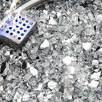 NUPICK 5 Pound Fire Glass, 1/4 Inch Reflective Fire Pit Glass, Tempered Firepit Glass Rock for Propane or Natural Gas, Glass Rocks for Fire Pit Table, Fireplace Glass for Landscaping, Clear