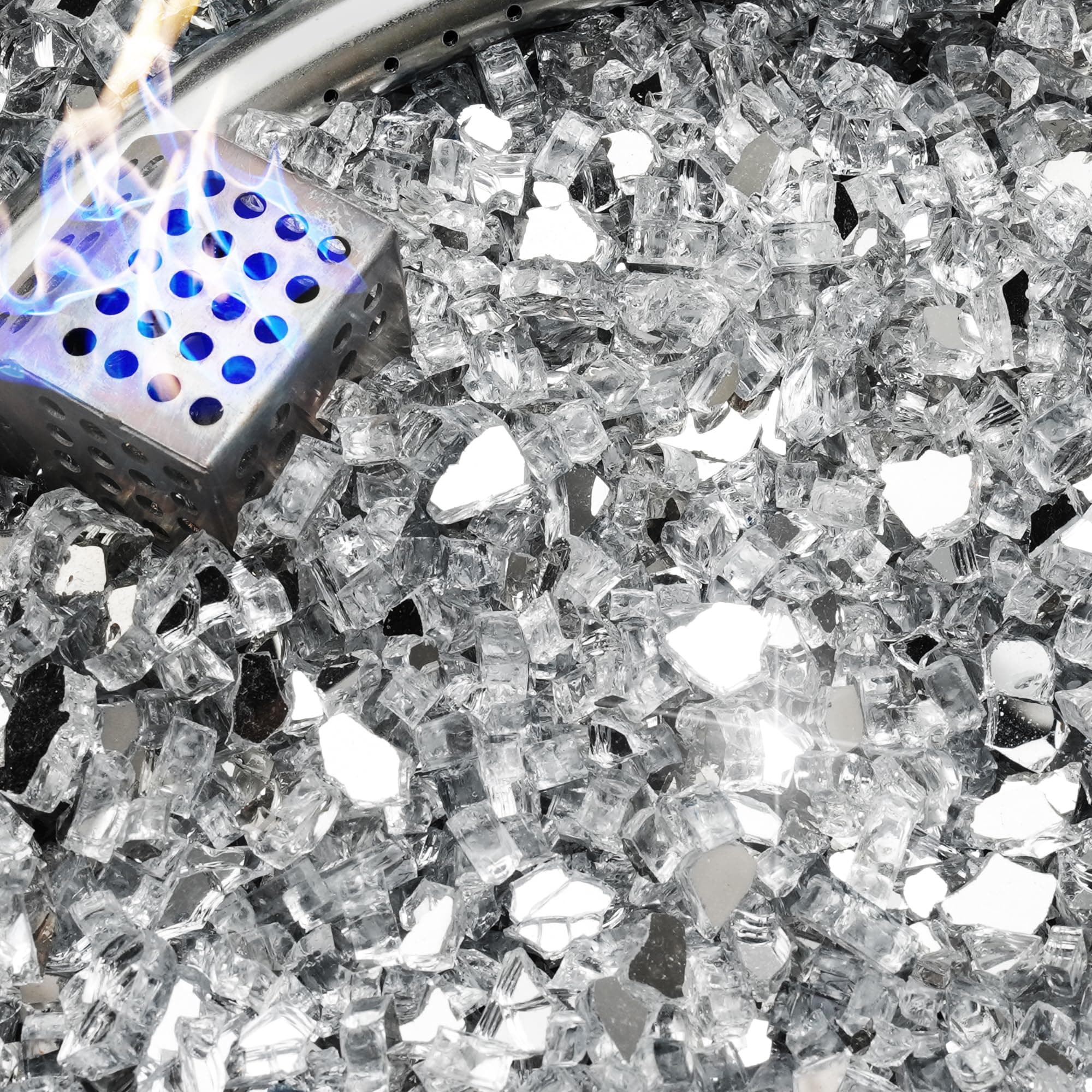 5 Pound Fire Glass, 1/4 Inch Reflective Fire Pit Glass, Tempered Firepit Glass Rock for Propane or Natural Gas, Glass Rocks for Fire Pit Table, Fireplace Glass for Landscaping, Clear