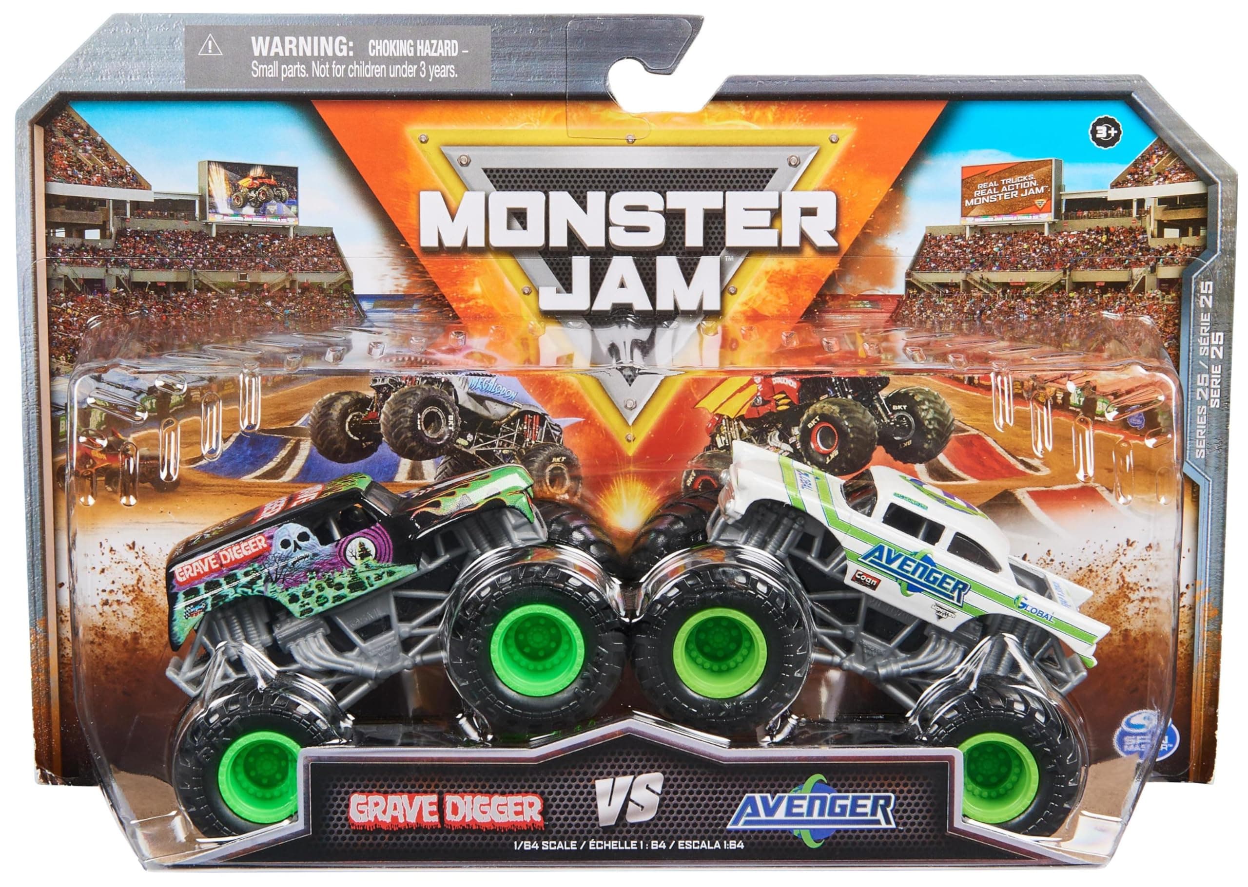 Monster Jam - Original Monster Jam Pack of Two with Authentic Monster Trucks in Scale 1:64, Crass Stunt Action from 3 Years (Assorted Designs, Random)