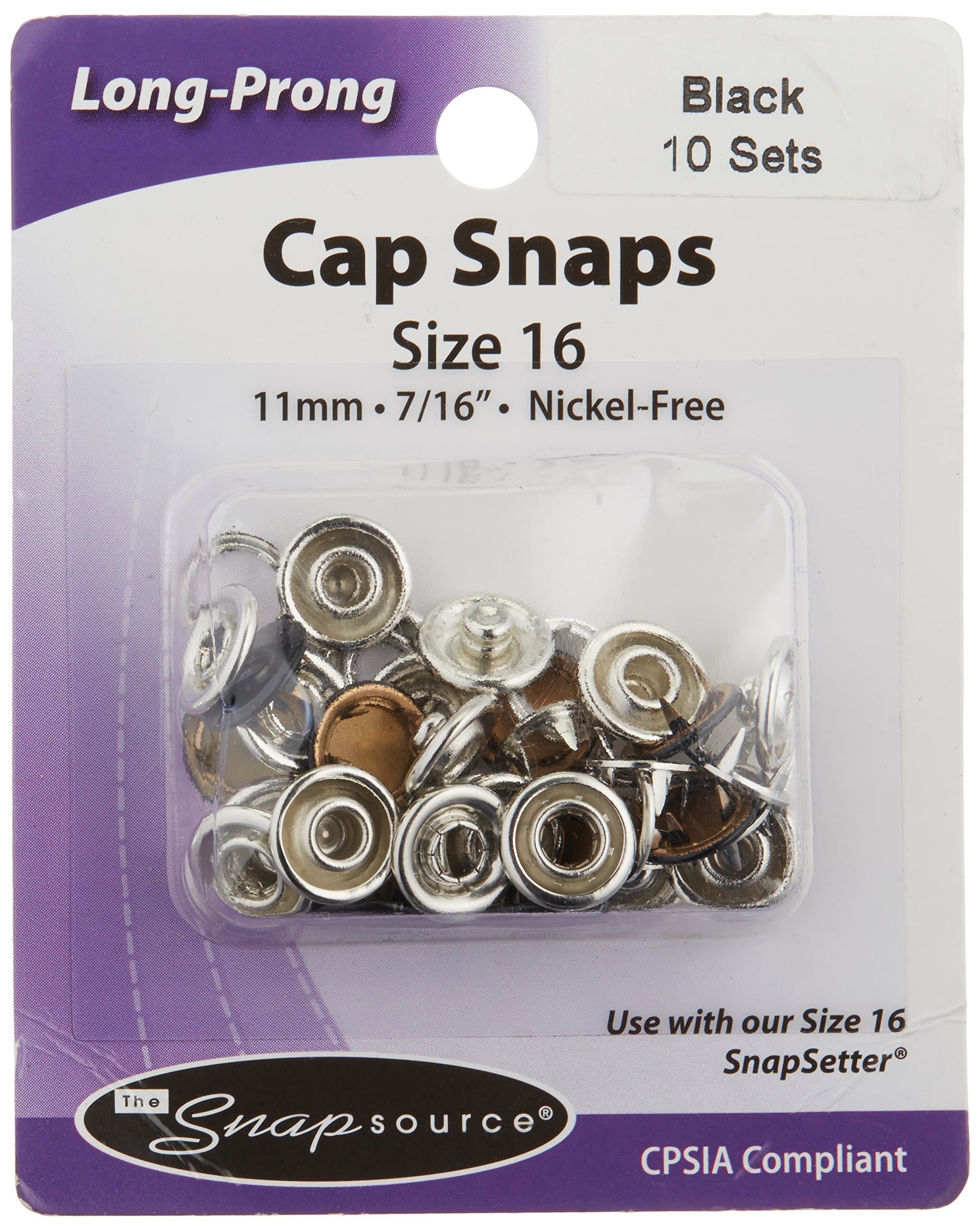 Snap Source Capped Long-Prong Snaps Size 16 10/Pkg-Black