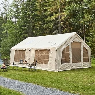 Coody Inflatable Canvas Camping Tents with Stove Jack – Premium Air Beam Family Glamping Tent, Breathable Cotton Canvas, Fast Setup Air Tent with Pump