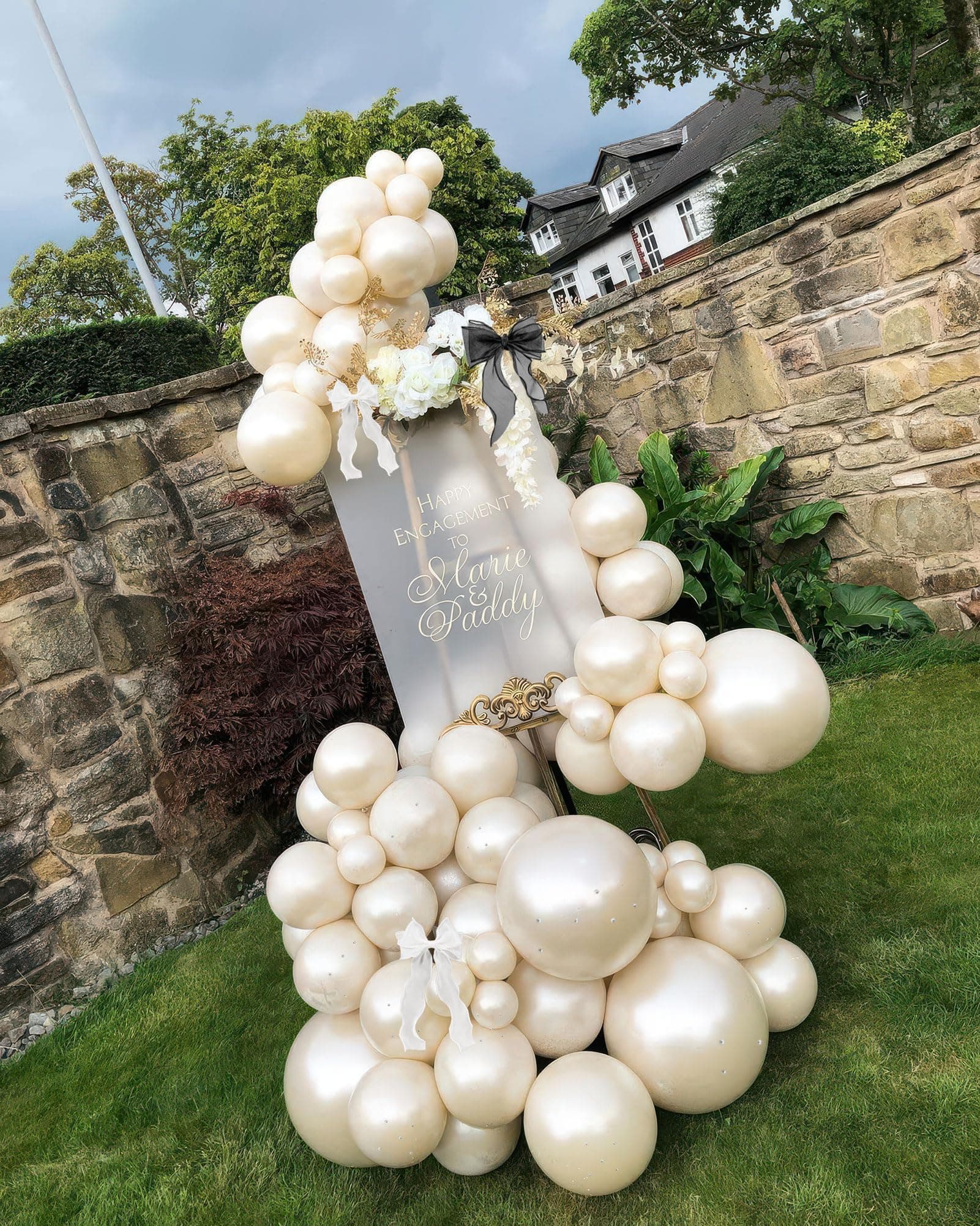 Kozee Pearl white Double-Stuffed Balloons different sizes 60 PACK White sand ivory balloon Garland kit With pearl stickers and DIY bow For Wedding got engaged birde to be Birthday decorations