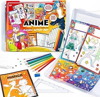 Made By Me Manga Artist Set - How to Draw Anime & Create 2 Comic Books - Great Gifts for Anime Enthusiasts - Awesome Art Kit for Kids