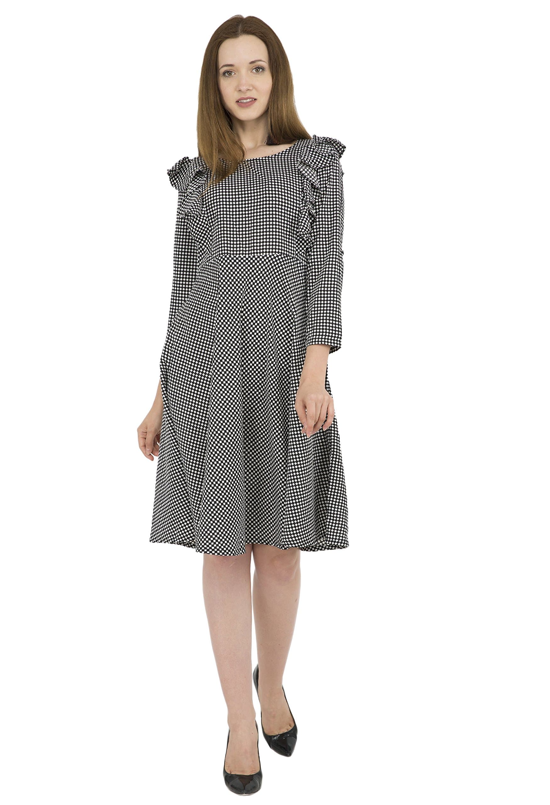 Simra Poly Crepe Black Check A-Line Dress