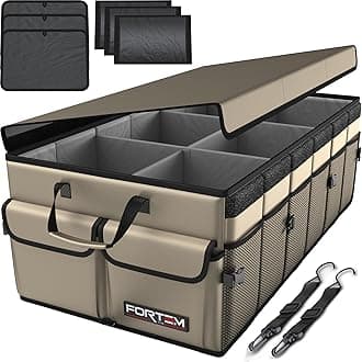 FORTEM Car Trunk Organizer, Storage Collapsible Multi Compartment SUV Non Slip Bottom, Adjustable Securing Straps, Foldable Cover (Tan, X-Large) (FRTM-TO-V1-C3-TAN)