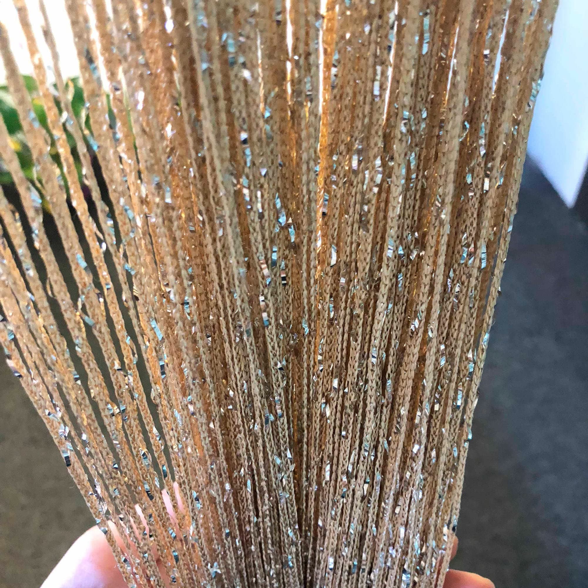 Hysenm 2 Pack 39 x 79 Inch String Curtains Door, Hippie Room Decor Beaded Curtains for Doorway, Closet Curtains, Room Divider Privacy Decor, Boho Home Decoration for Bedroom, Party, Champagne