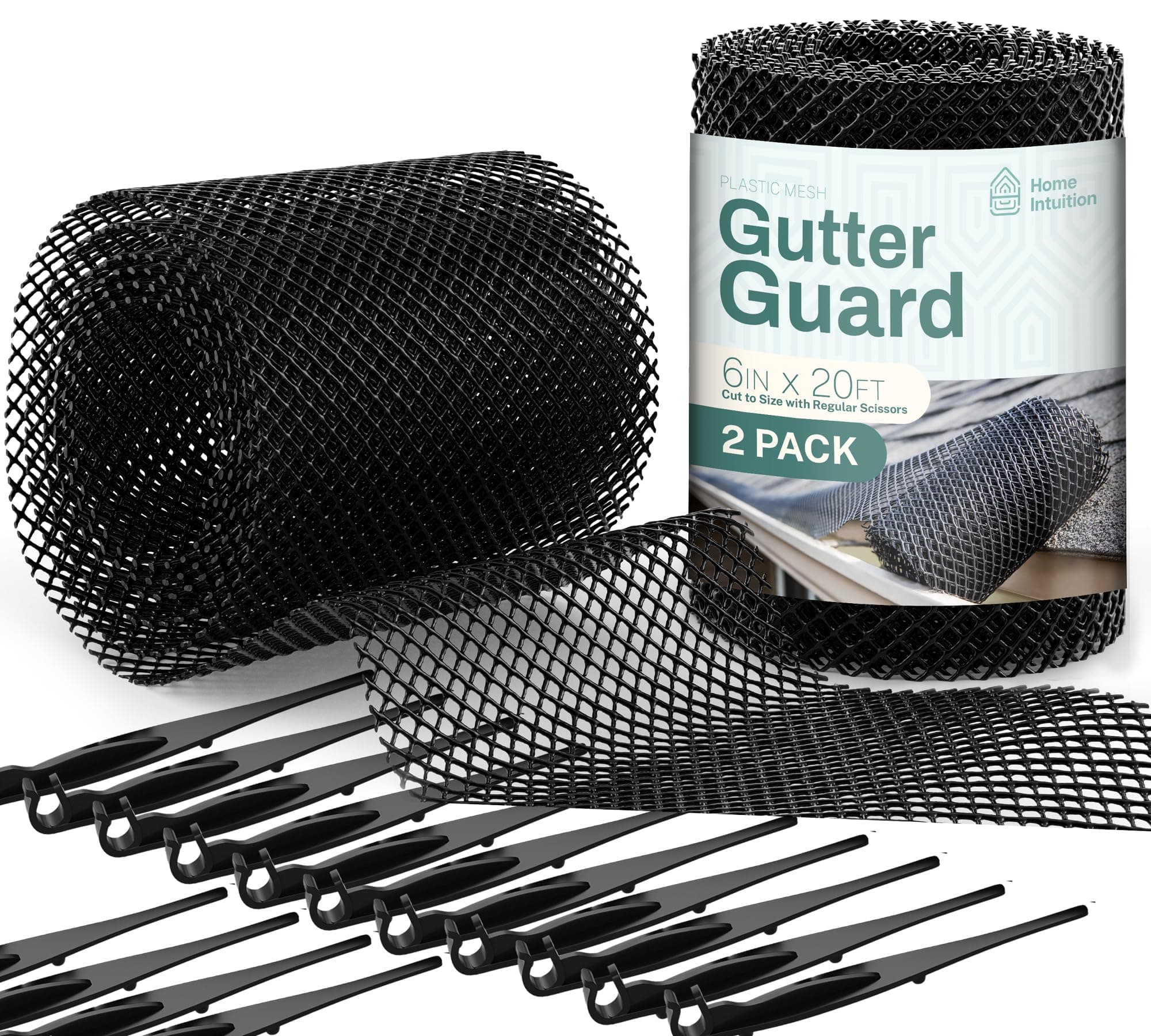 Home Intuition 2-Pack Leader and Gutter Guard from Leaves, Twigs, Branches Plastic Mesh Guards Leaf Protector 6" inch Wide 40' Feet Long Total