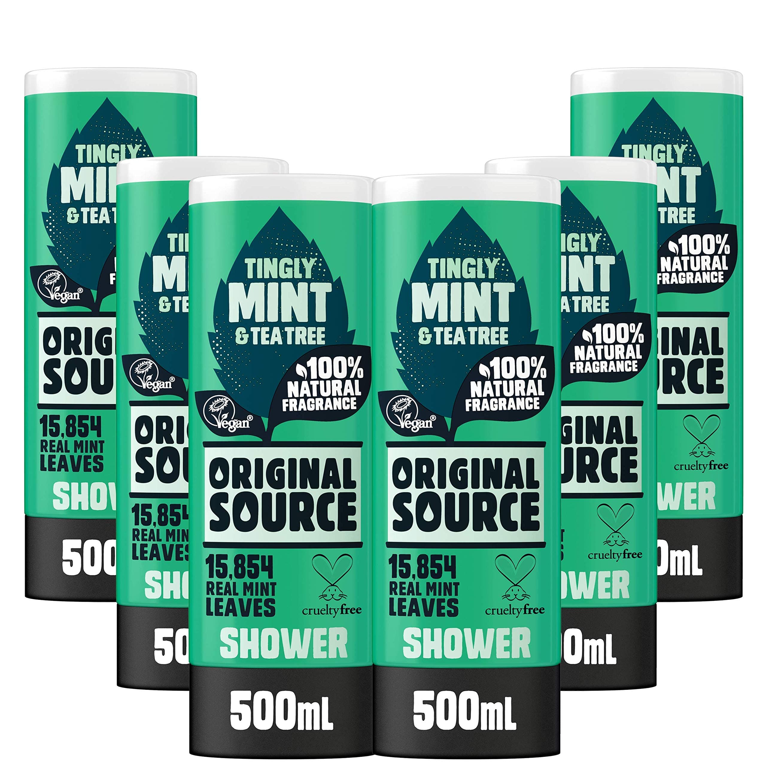 Original Source Mint & Tea Tree Vegan Shower Gel with 100% Natural Fragrance, Multipack of 6 x 500ml