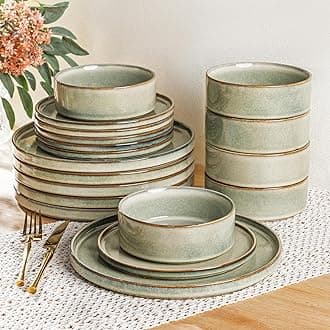 Ceramic Dinnerware Sets, Handmade Reactive Glaze Stoneware Plates and Bowls Sets,Highly Chip and Crack Resistant | Dishwasher & Microwave Safe Dishes Set, Service for 6 (18pc)