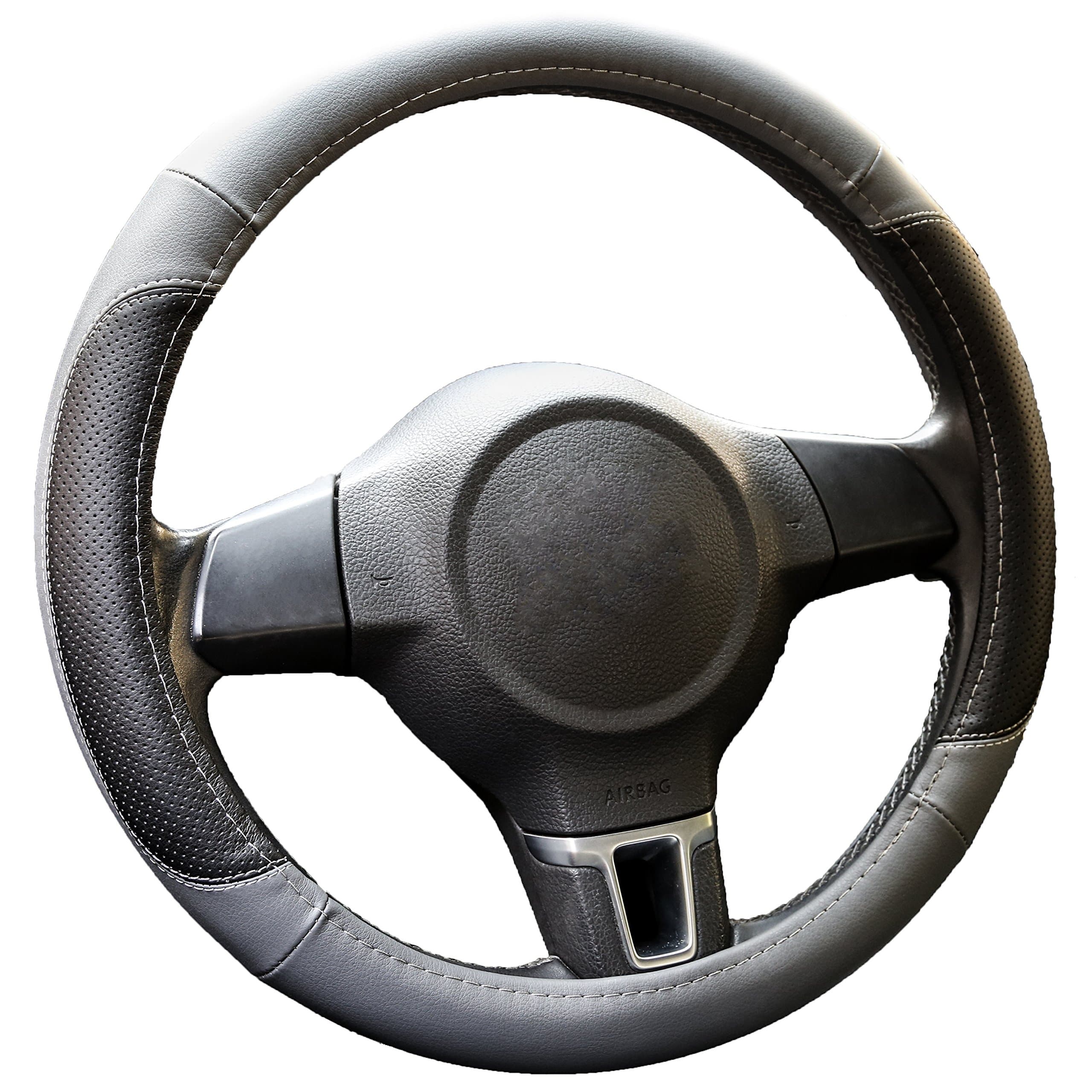 Gray Microfiber Leather Car Steering Wheel Cover - Smooth Grip, Odorless, Heat-Resistant Steering Cover - Slim Universal Fit, 15 Inch Diameter by Ingalle Auto