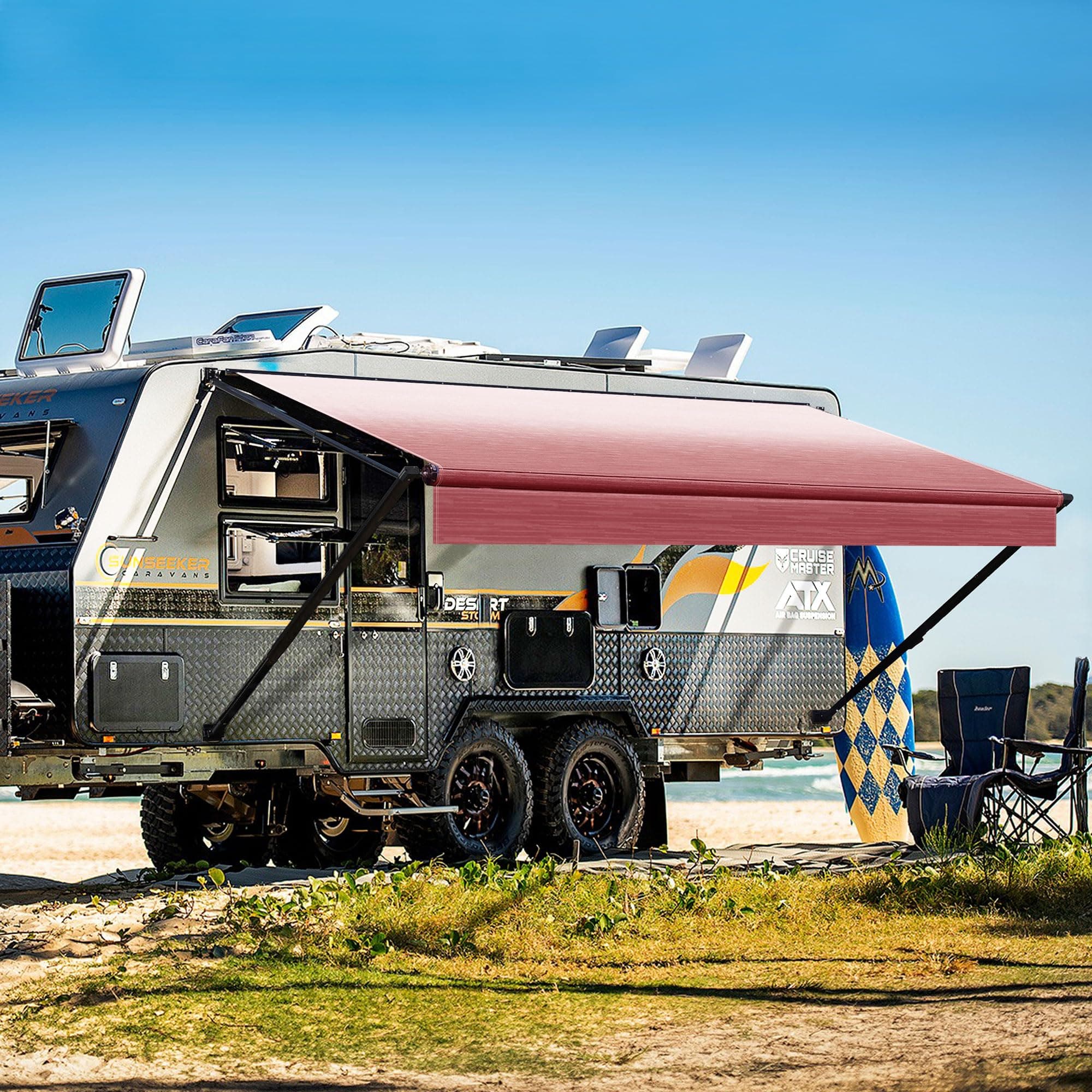 YESCAMP Manual RV Awning Complete Kit Retractable Camper Awning for RV or Trailers RV Roll Out Awning for Camper or 5th Wheel,Travel Trailers,Toy Haulers,Motohome(14Ft,Black Frame,Burgundy Fade