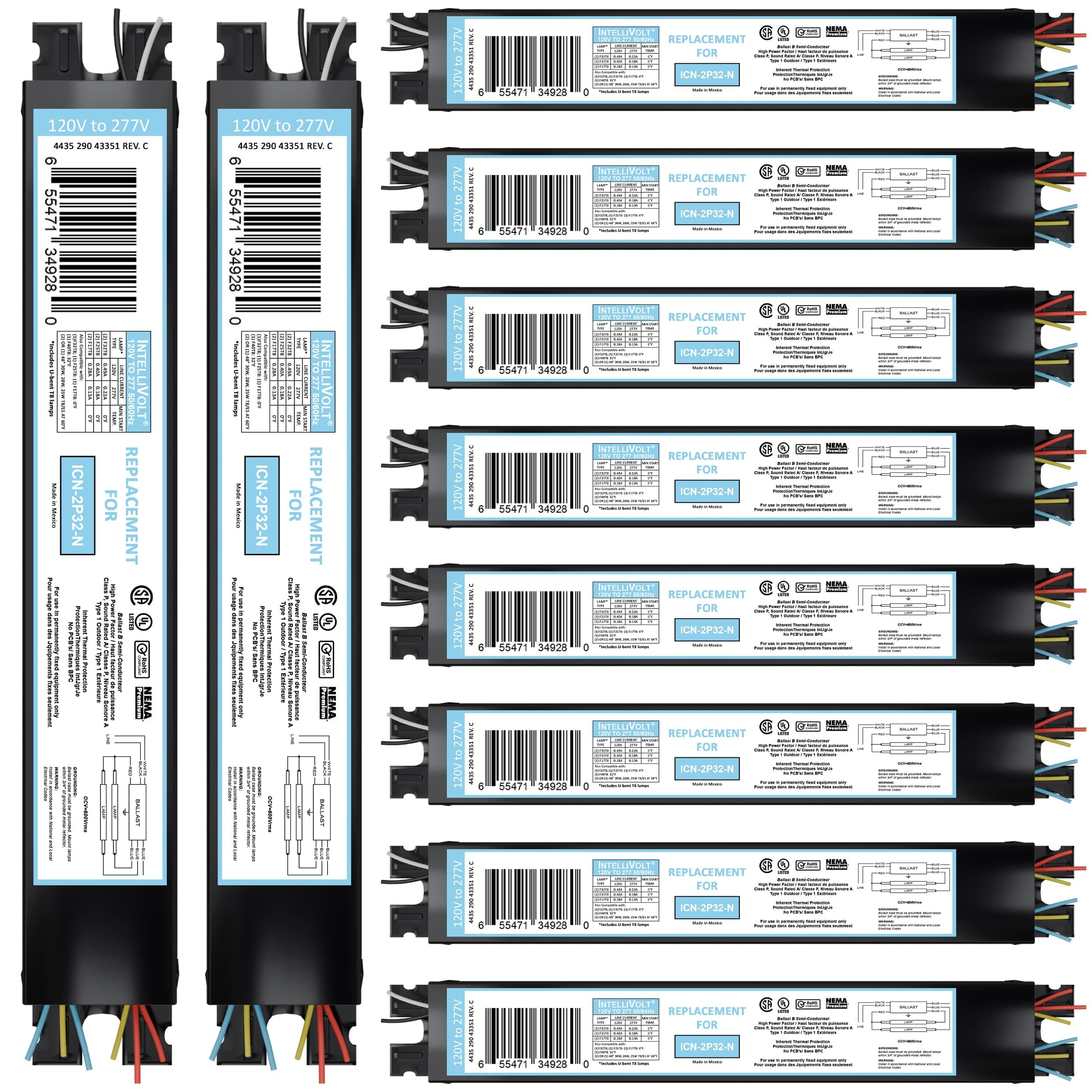 10 Pack - Replacement for ICN-4P32-SC 3 & 4 Lamp T8 Fluorescent Electronic Ballast - 120-277 Volt - Instant Start - UL Approved