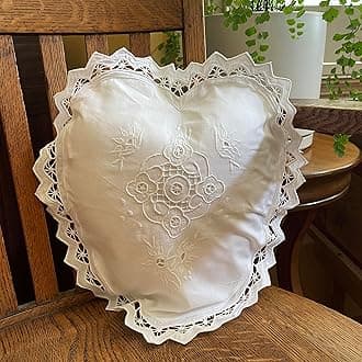 MODERN HEIRLOOM Embroidered and LACE 2-PC Pillow Decorative Pillow Set, 14 inches, Sandra Heart White 14" 2 Count