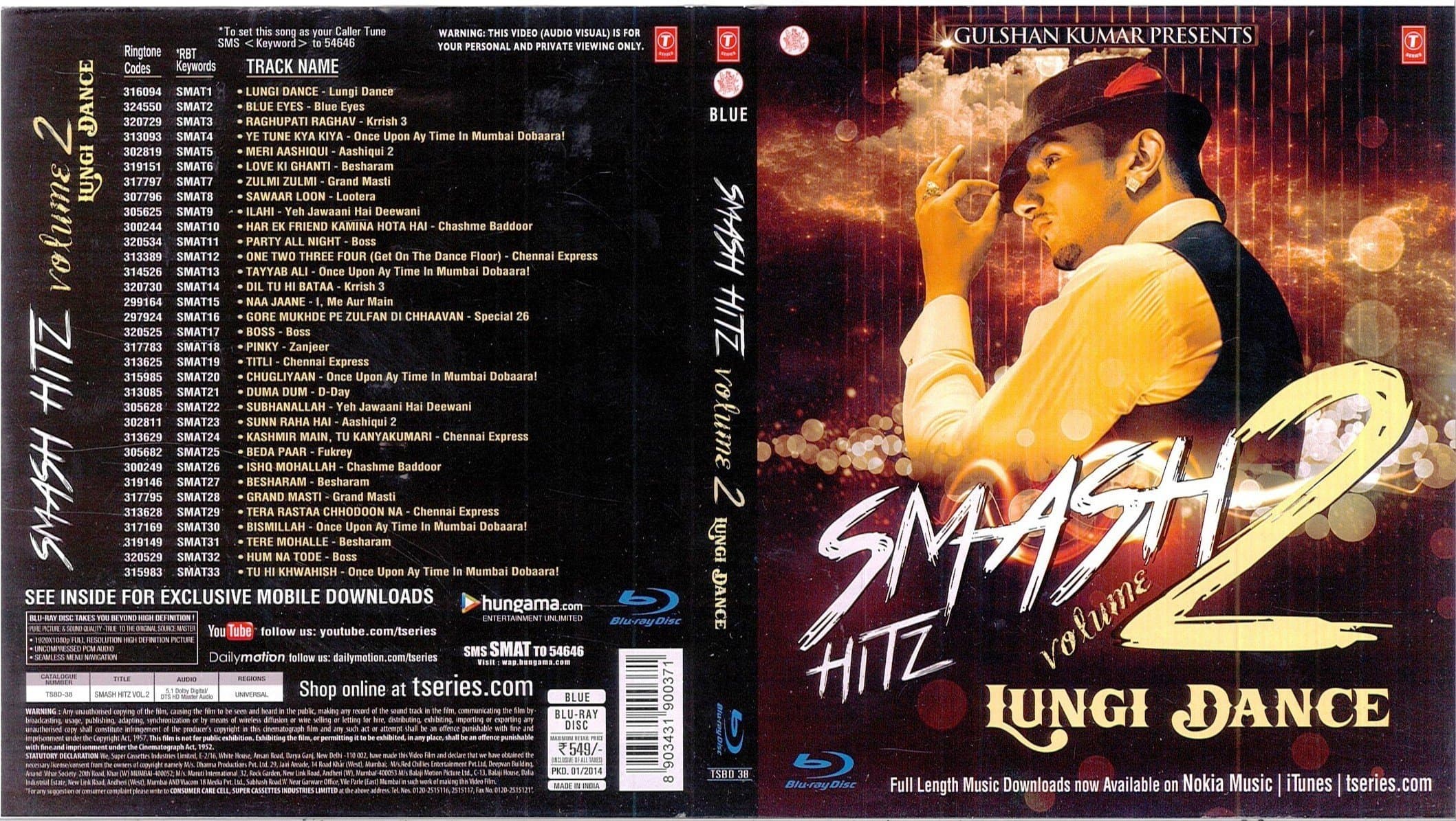 SMASH HITZ 2 LUNGI DANCE ORIGINAL HINDI BLU RAY 33 ROCKING SONGS FULLY BOXED